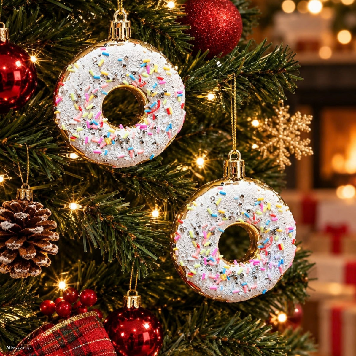 Donut yılbaşı Süsü Seti Yılbaşı Ağacı Tatlı Süsleri Yılbaşı Dekoratif Asılı Süsler Ağaç Dekorasyonu