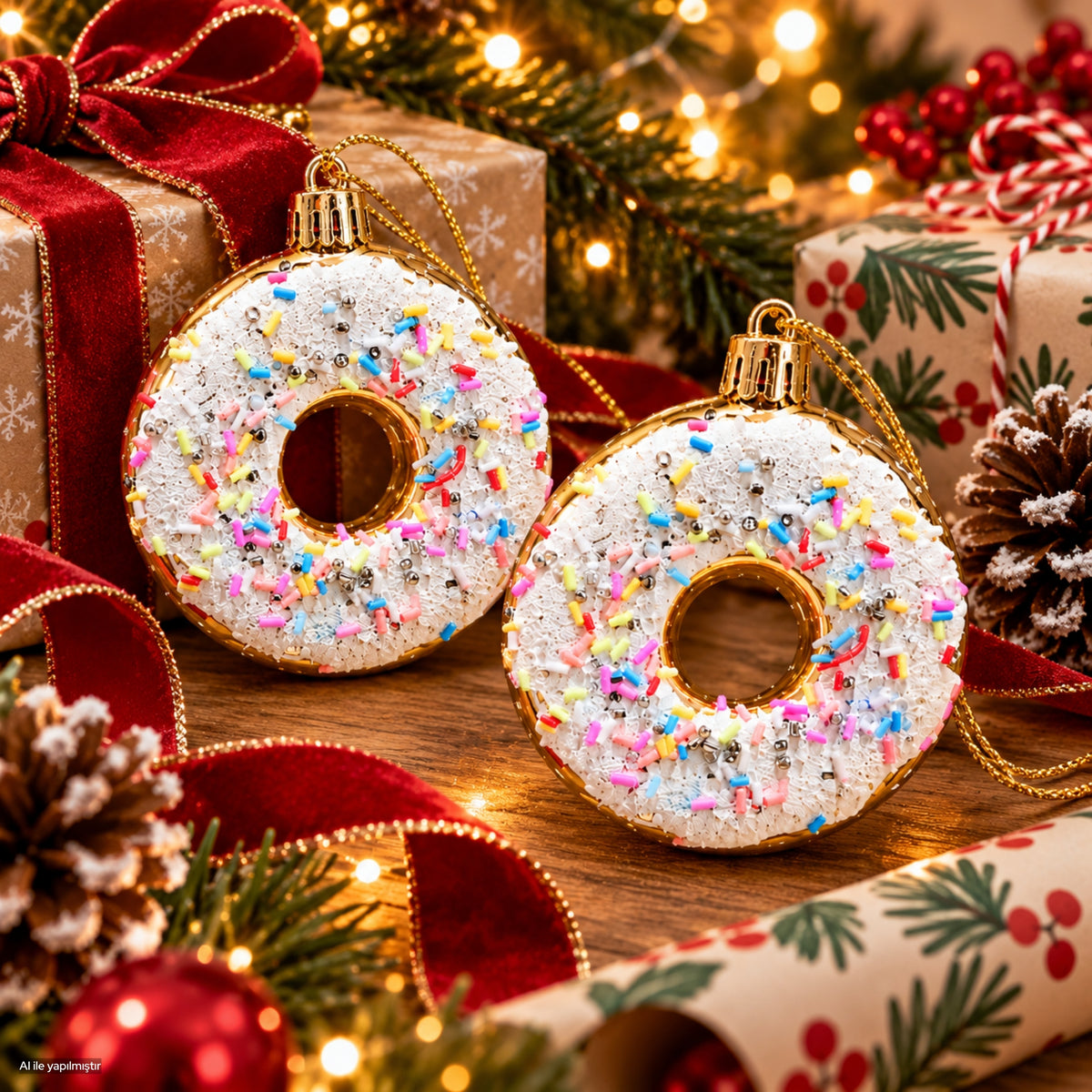 Donut yılbaşı Süsü Seti Yılbaşı Ağacı Tatlı Süsleri Yılbaşı Dekoratif Asılı Süsler Ağaç Dekorasyonu