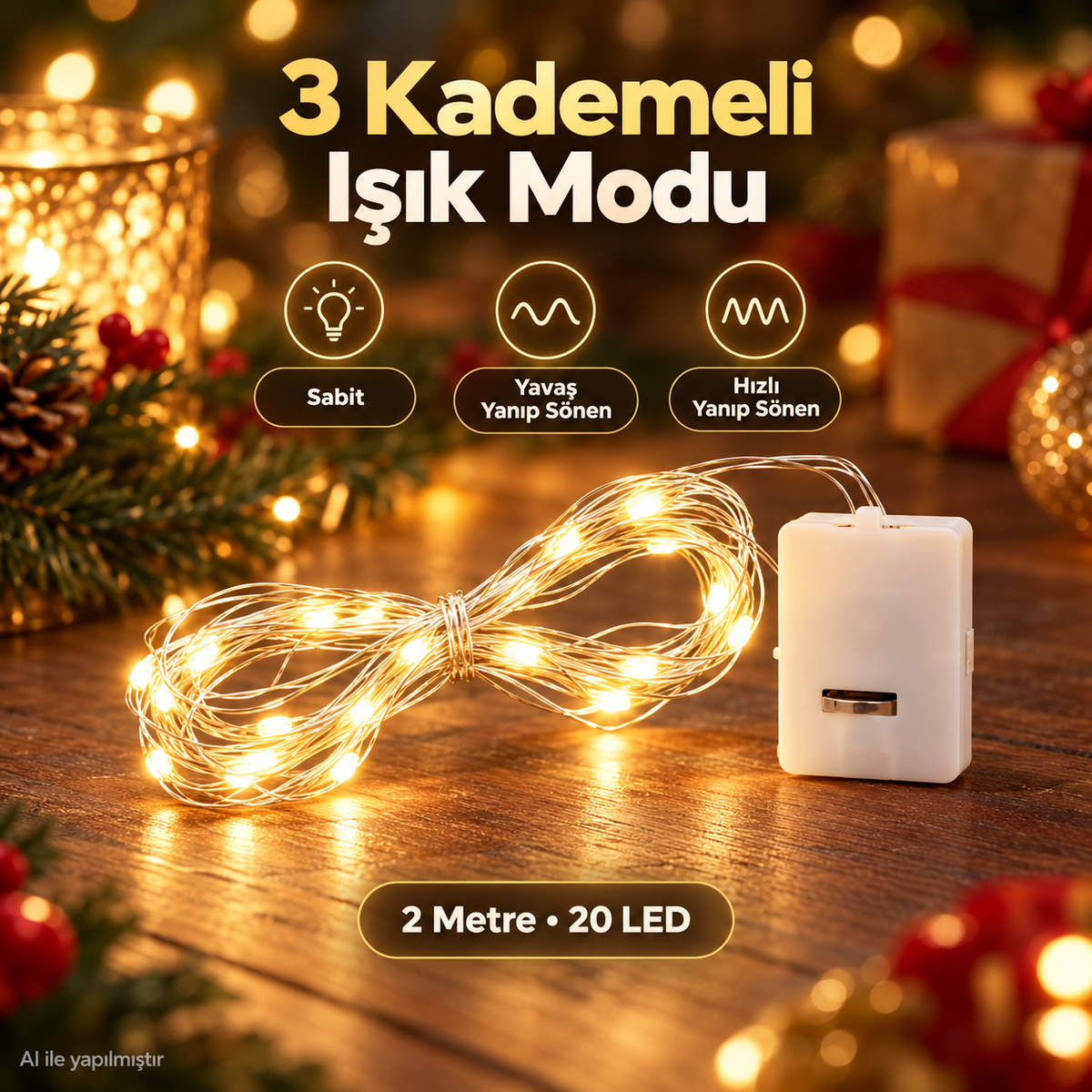 1 Adet Led 2m 20 Lamba Yılbaşı Peri Işık Parti Günışığı Dekorasyon