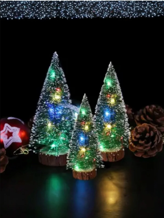 1 Adet Kendinden Işıklı 20 Cm El Yapımı Işıklı, Yılbaşı Şapkalı Çam Ağacı, Mini Çam Ağacı Masa, Ev Dekorasyonu
