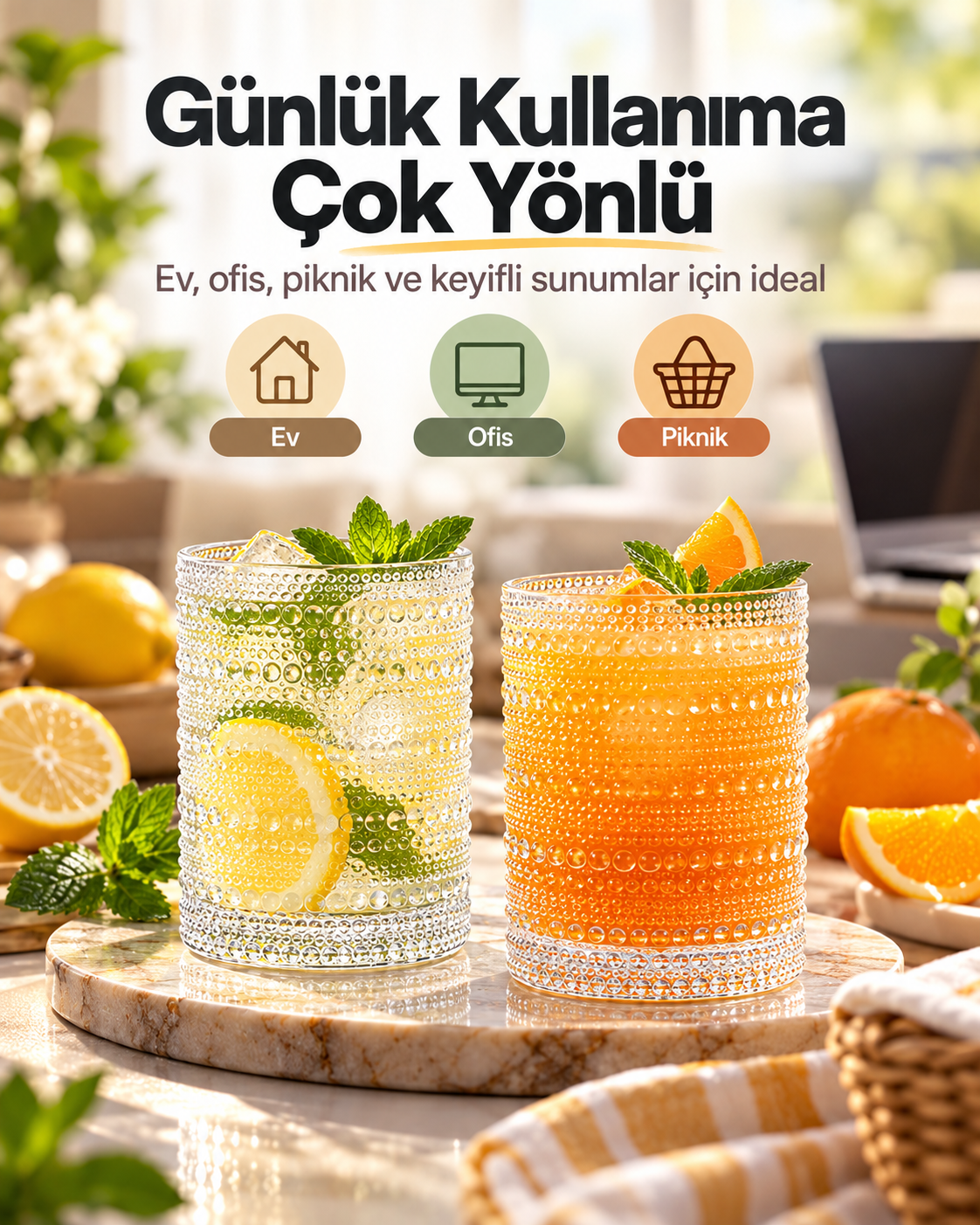 2 Adet 330ml Vintage Hobnail Bardak Antika Boncuk Kabartmalı Kahve y36