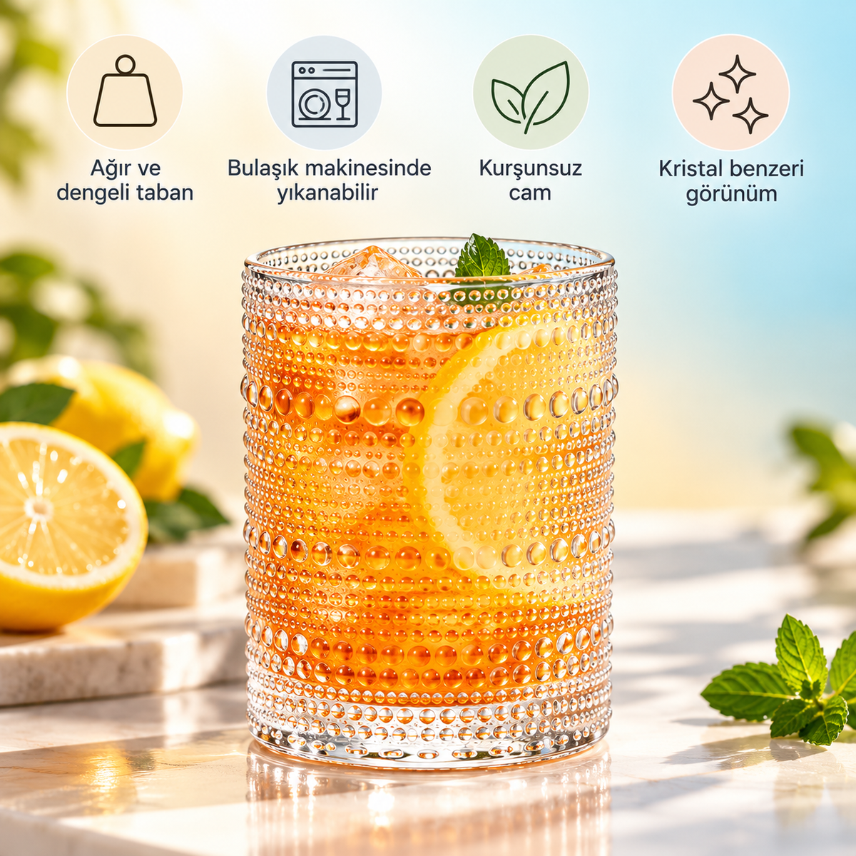 1 Adet y36 330ml Vintage Hobnail Bardak Antika Boncuk Kabartmalı Kahve