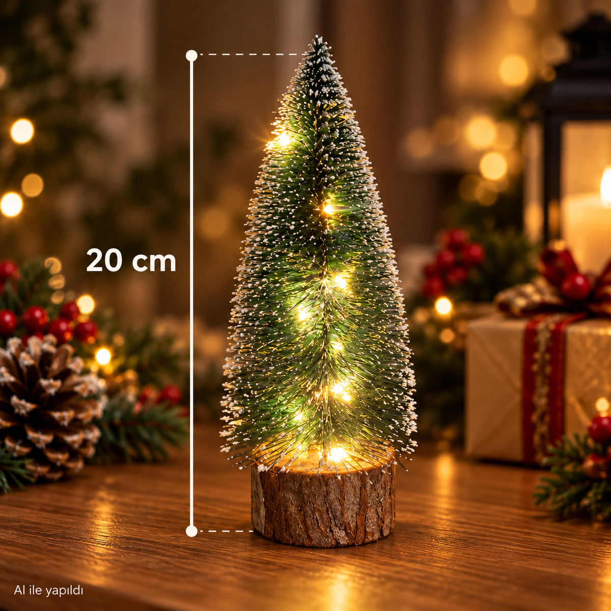 1 Adet 20 Cm Kendinden Işıklı Üç Kademeli Gün Işığı Yılbaşı Çam Ağacı
