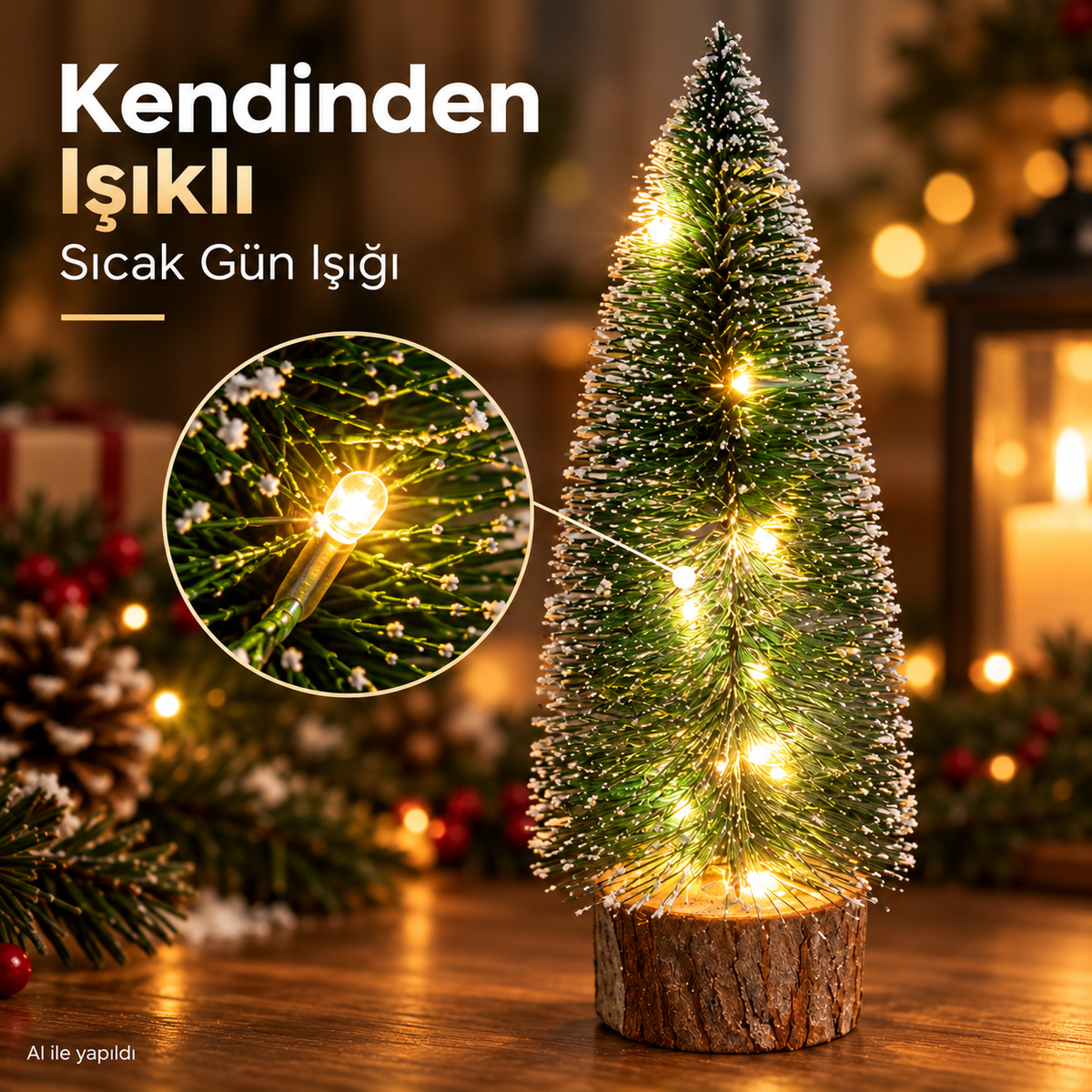 1 Adet 20 Cm Kendinden Işıklı Üç Kademeli Gün Işığı Yılbaşı Çam Ağacı
