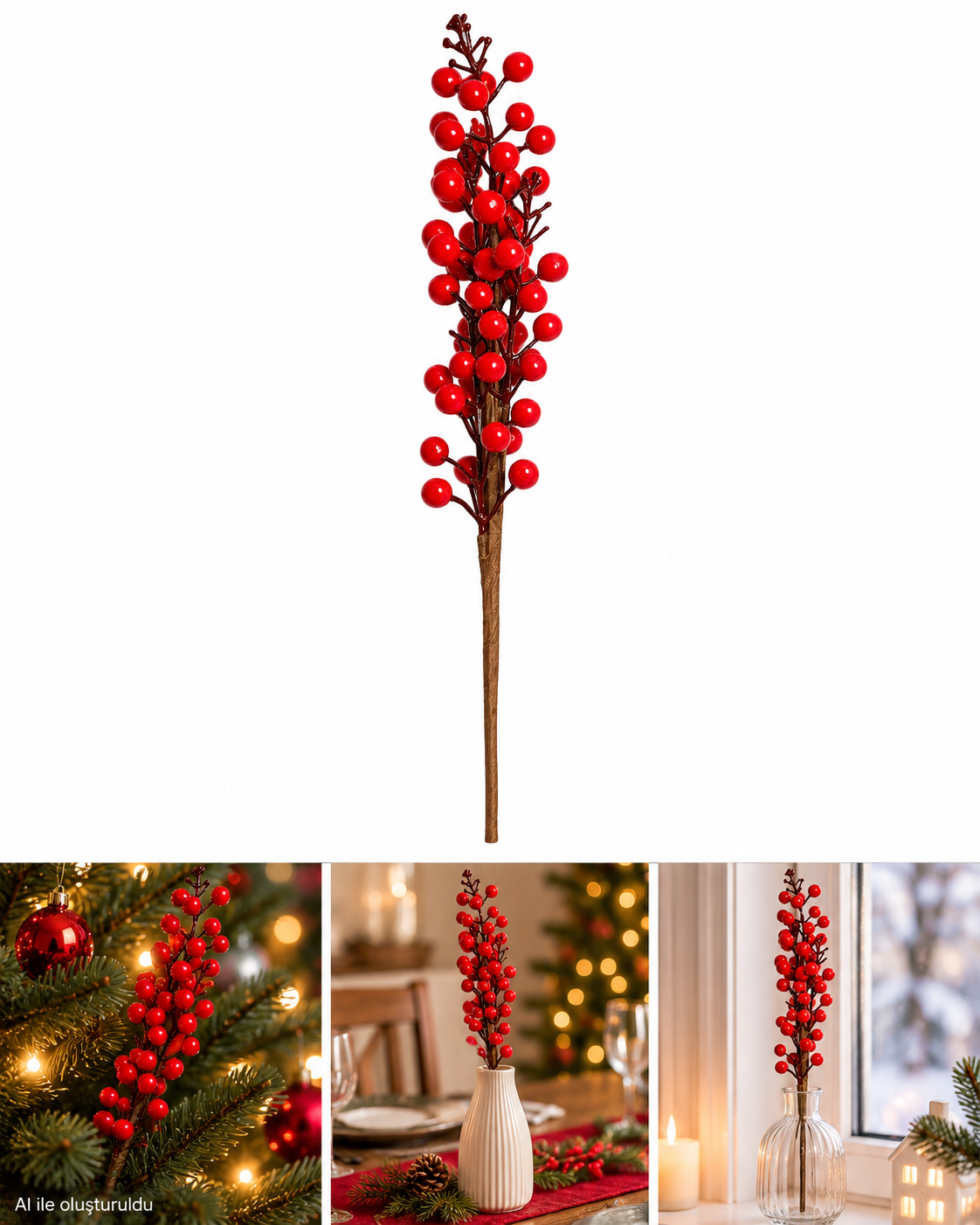 1 Adet Büyük Boy El Yapımı Uğur Kokina Red Berry Yılbaşı Süsü
