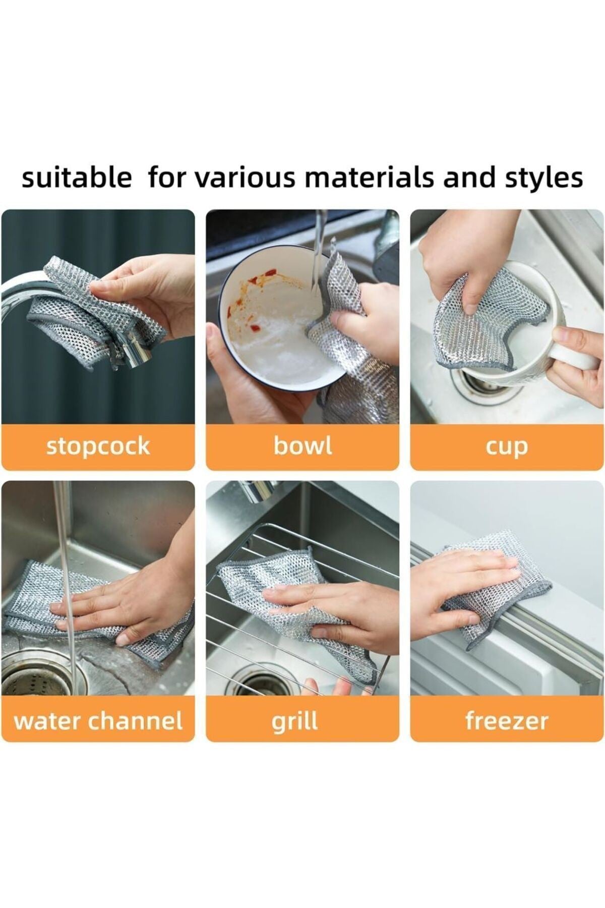 1 Adet Çift Katlı Çok Amaçlı Mucize Mikrofiber Inox Bez Telli Bulaşık Bezi , Mutfak Banyo Bezi