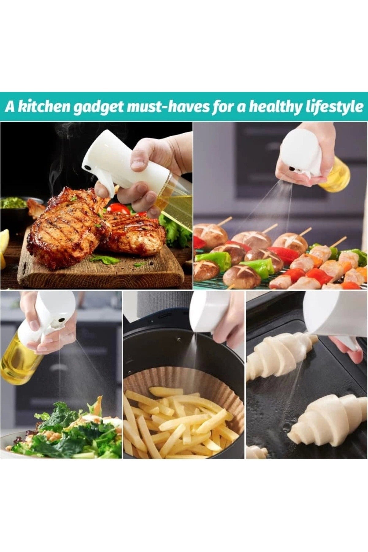 1 Adet Air Fryer Yağ Sprey Airfryer Için Yağdanlık Yağlık Sirke Zeytinyağ Püskürtücü Cam Şişe