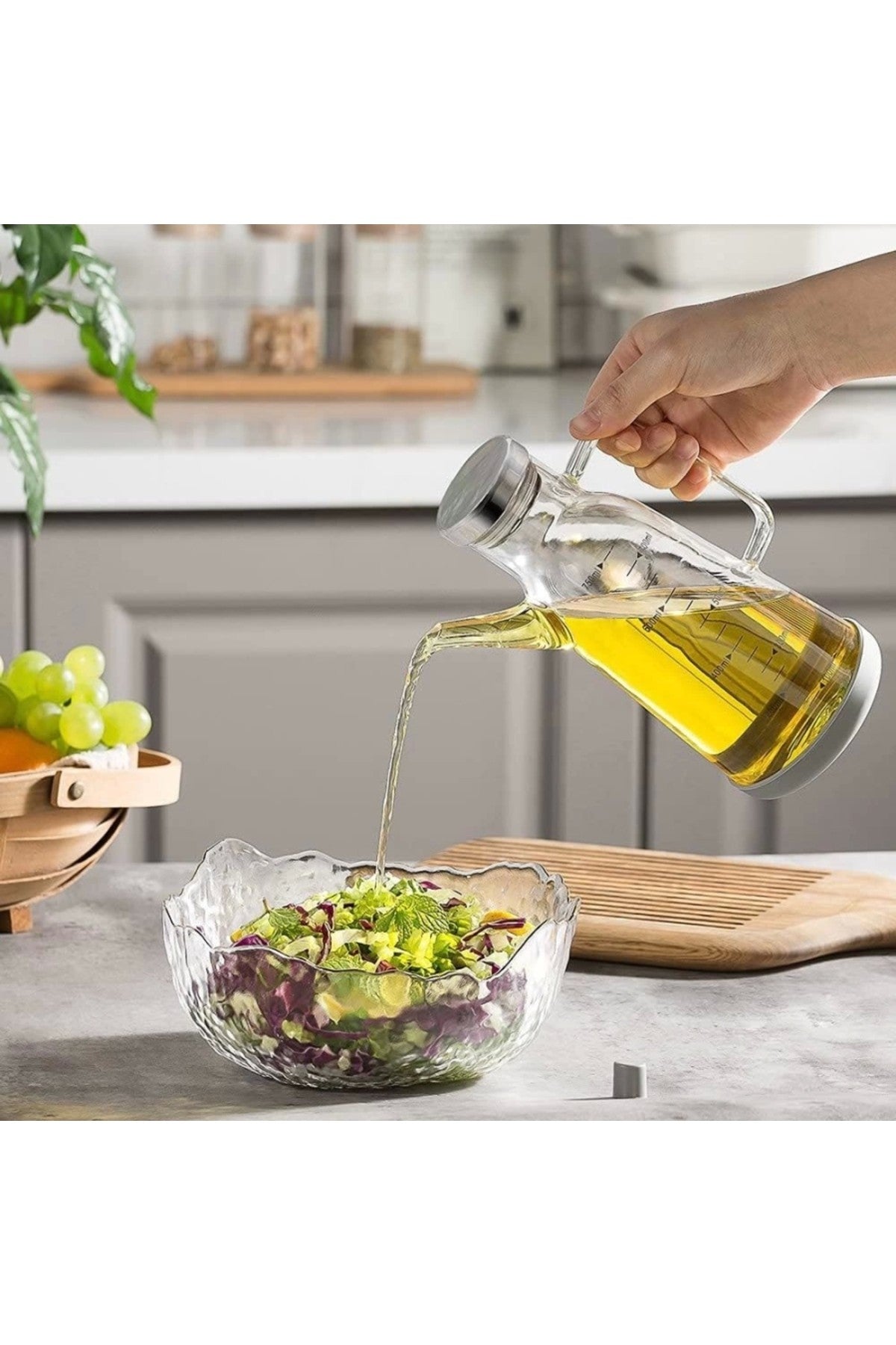 Silikon Kaydırmaz Altlıklı Yağ Dağıtıcı Şişe Zeytinyağı Şişesi Damlama Silikon Tıpalı (750 ML)
