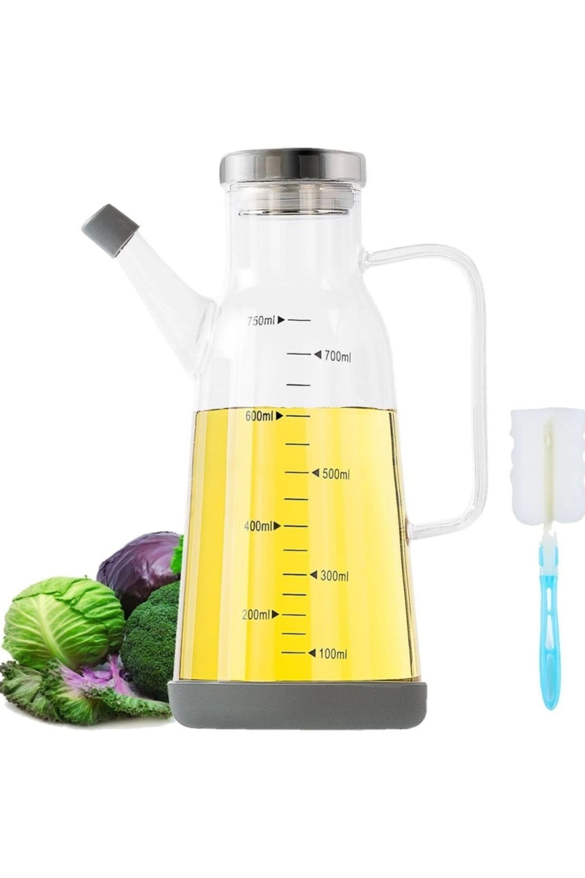 Silikon Kaydırmaz Altlıklı Yağ Dağıtıcı Şişe Zeytinyağı Şişesi Damlama Silikon Tıpalı (750 ML)