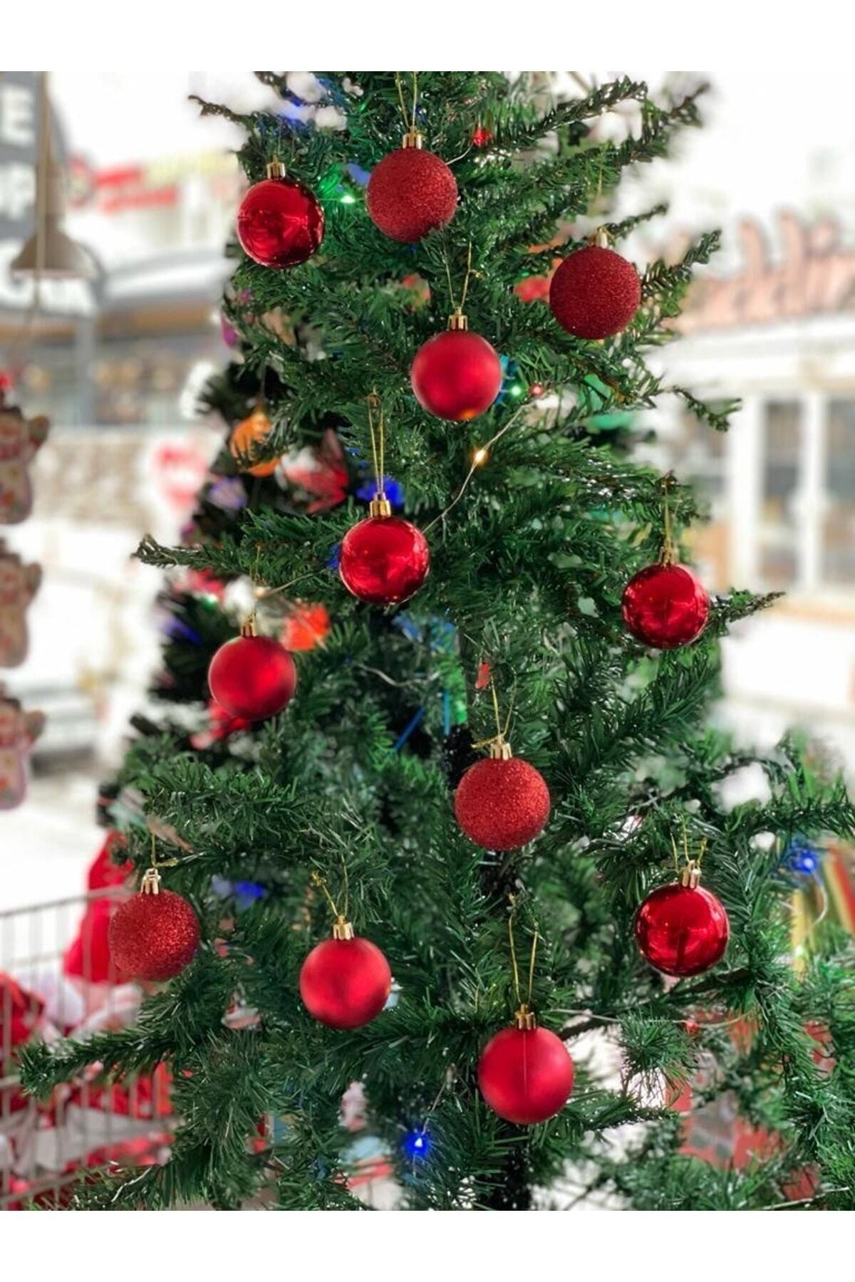 12'li Kırmızı 4 Cm Yılbaşı Topu, Noel Topu, Çam Ağacı Topu, Süs Topu