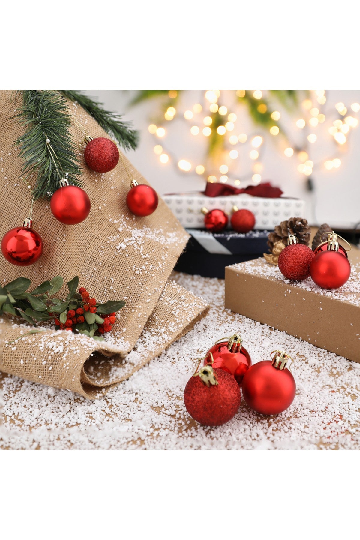 12'li Kırmızı 4 Cm Yılbaşı Topu, Noel Topu, Çam Ağacı Topu, Süs Topu