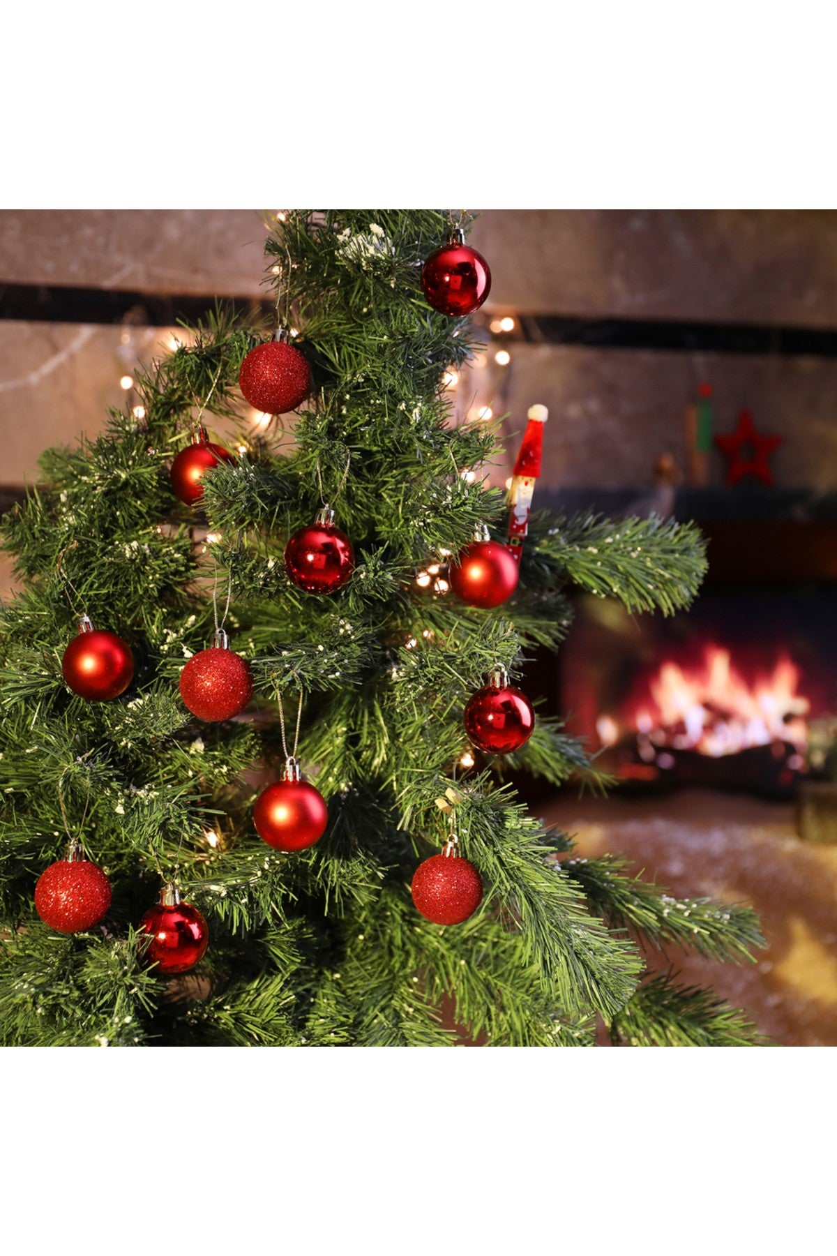 12'li Kırmızı 4 Cm Yılbaşı Topu, Noel Topu, Çam Ağacı Topu, Süs Topu
