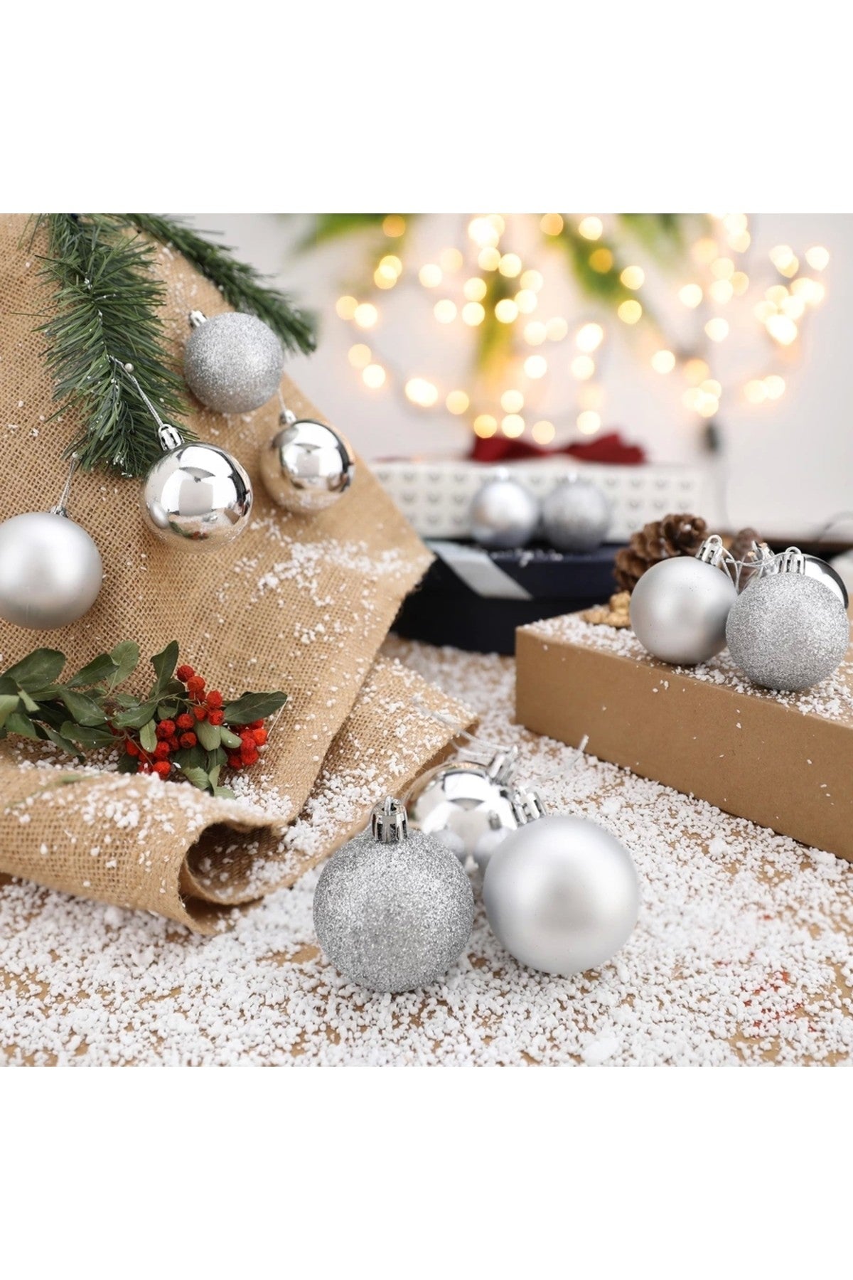 12'li Gümüş 5 Cm Yılbaşı Topu, Noel Topu, Çam Ağacı Topu,süs Topu