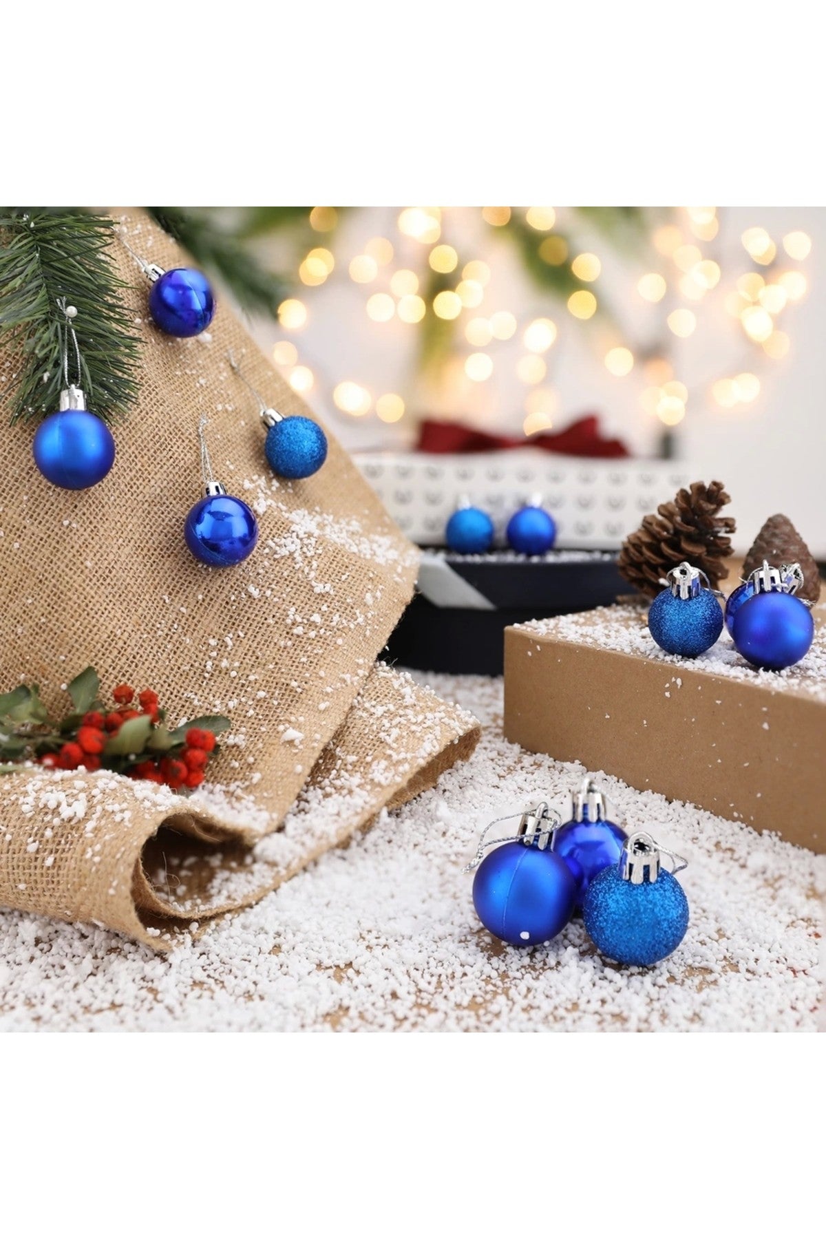 12 Li Mavi 3 Cm Yılbaşı Topu , Noel Topu , Çam Ağacı Topu , Süs Topu