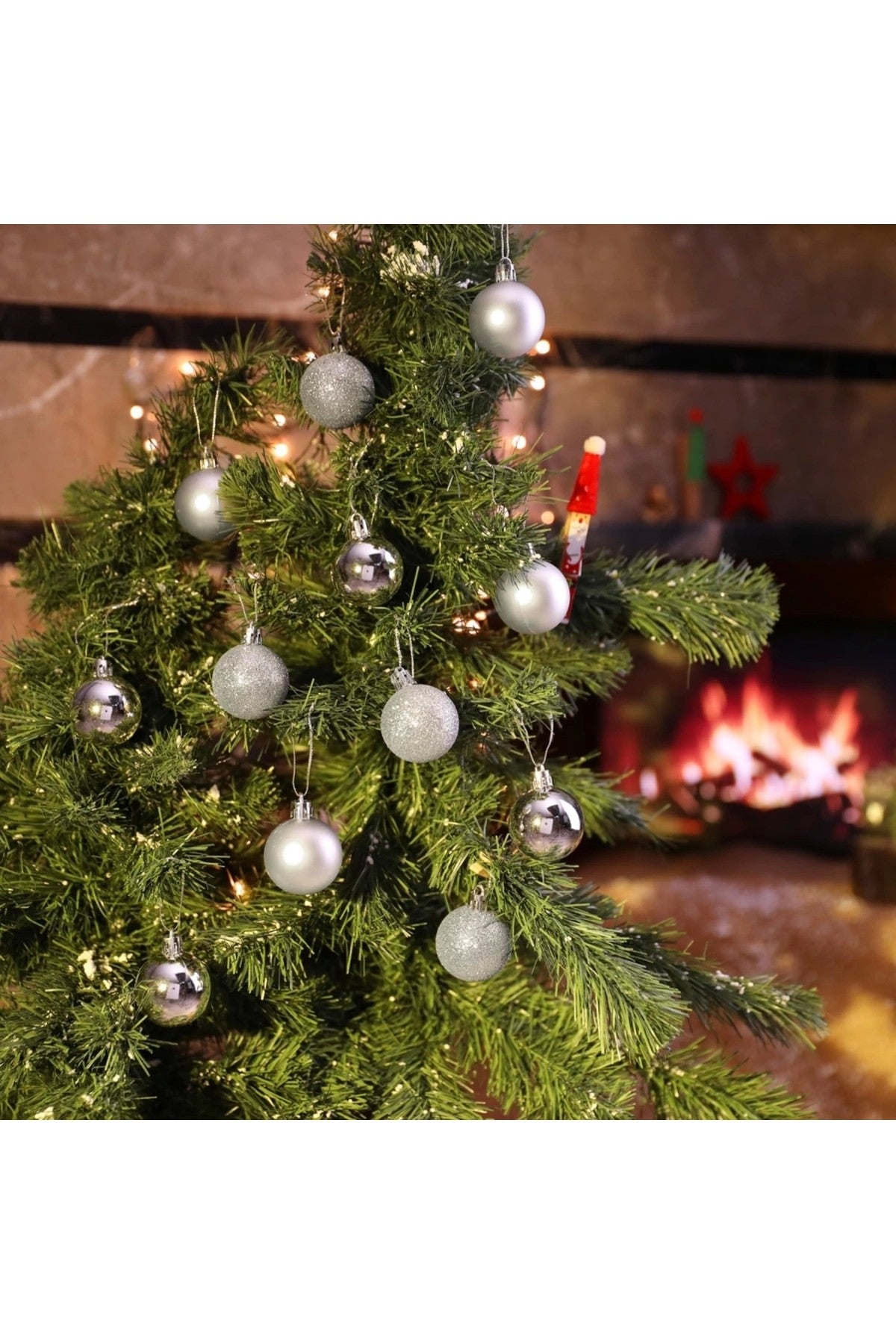 12'li Gümüş 4 Cm Yılbaşı Topu, Noel Topu, Çam Ağacı Topu, Süs Topu