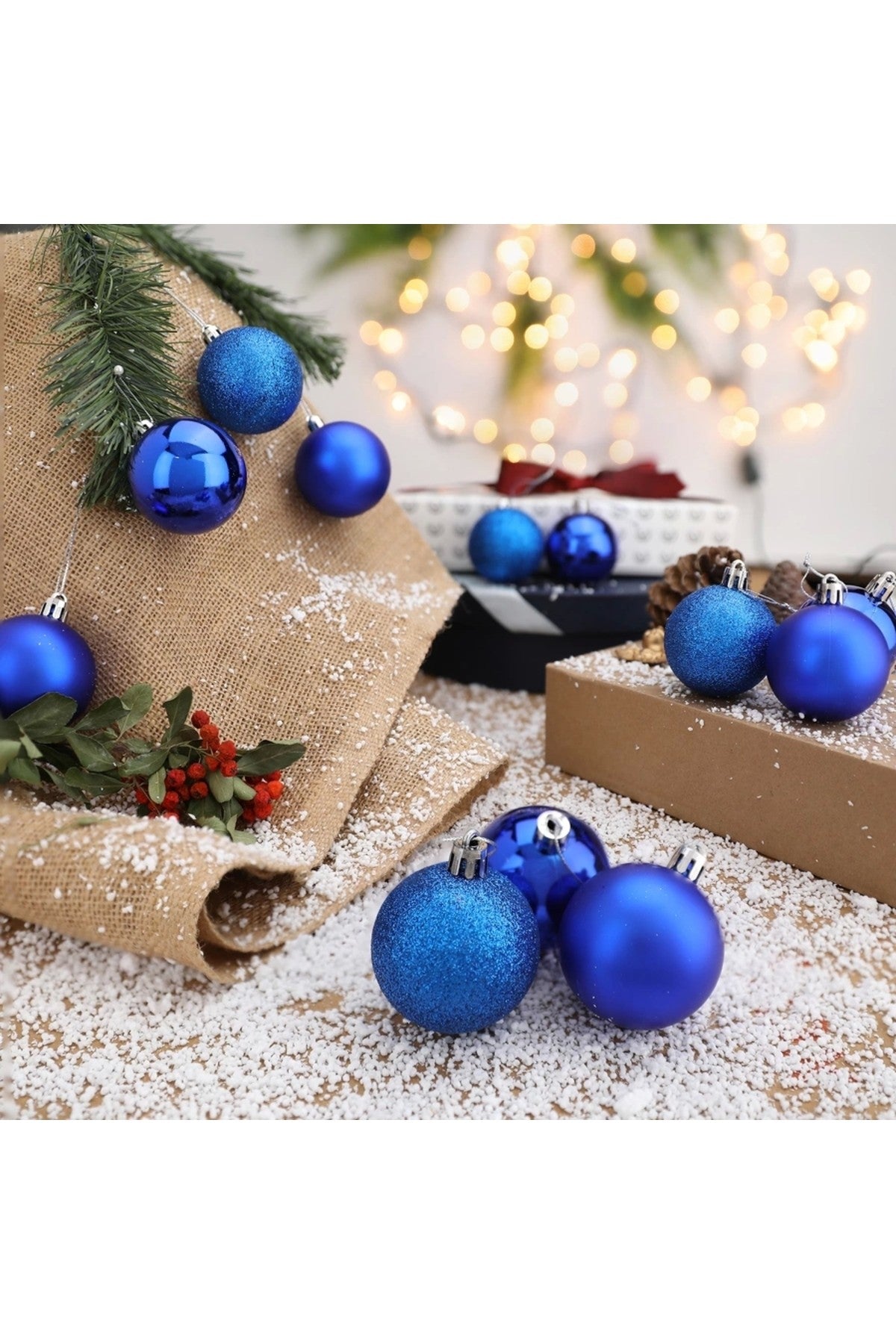 12'li Mavi 5 Cm Yılbaşı Topu, Noel Topu, Çam Ağacı Topu, Süs Topu