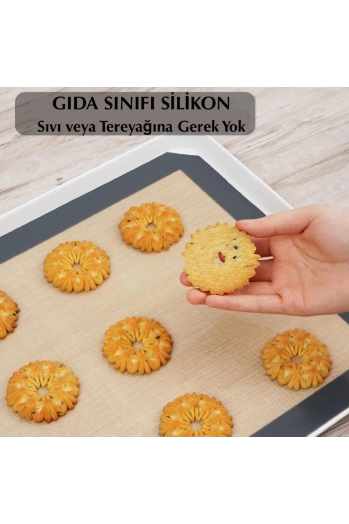 Gri Renk Silikon Kenar Ortası Cam Elyaf Yanmaz Yapışmaz Pişirme Ve Hamur Açma Matı 40*30 1 Adet