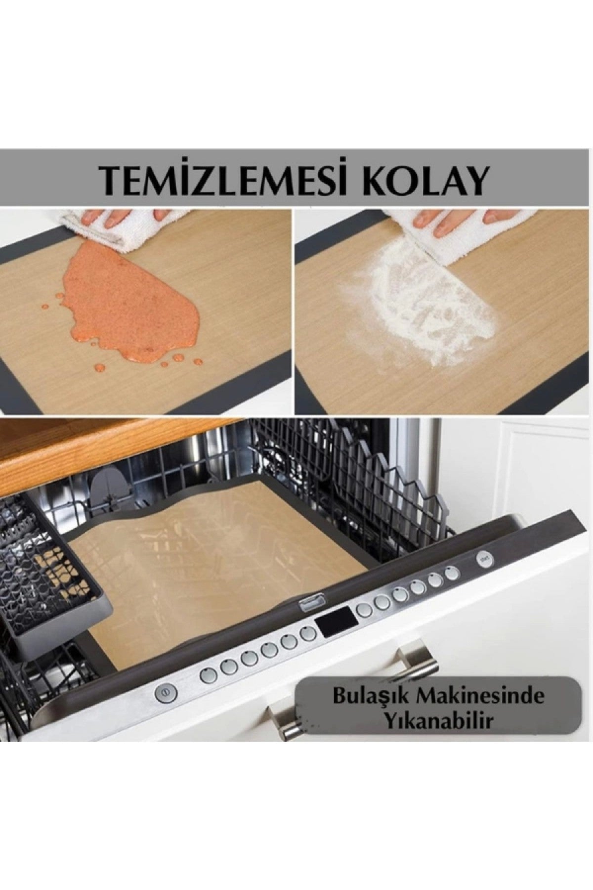 Gri Renk Silikon Kenar Ortası Cam Elyaf Yanmaz Yapışmaz Pişirme Ve Hamur Açma Matı 40*30 1 Adet