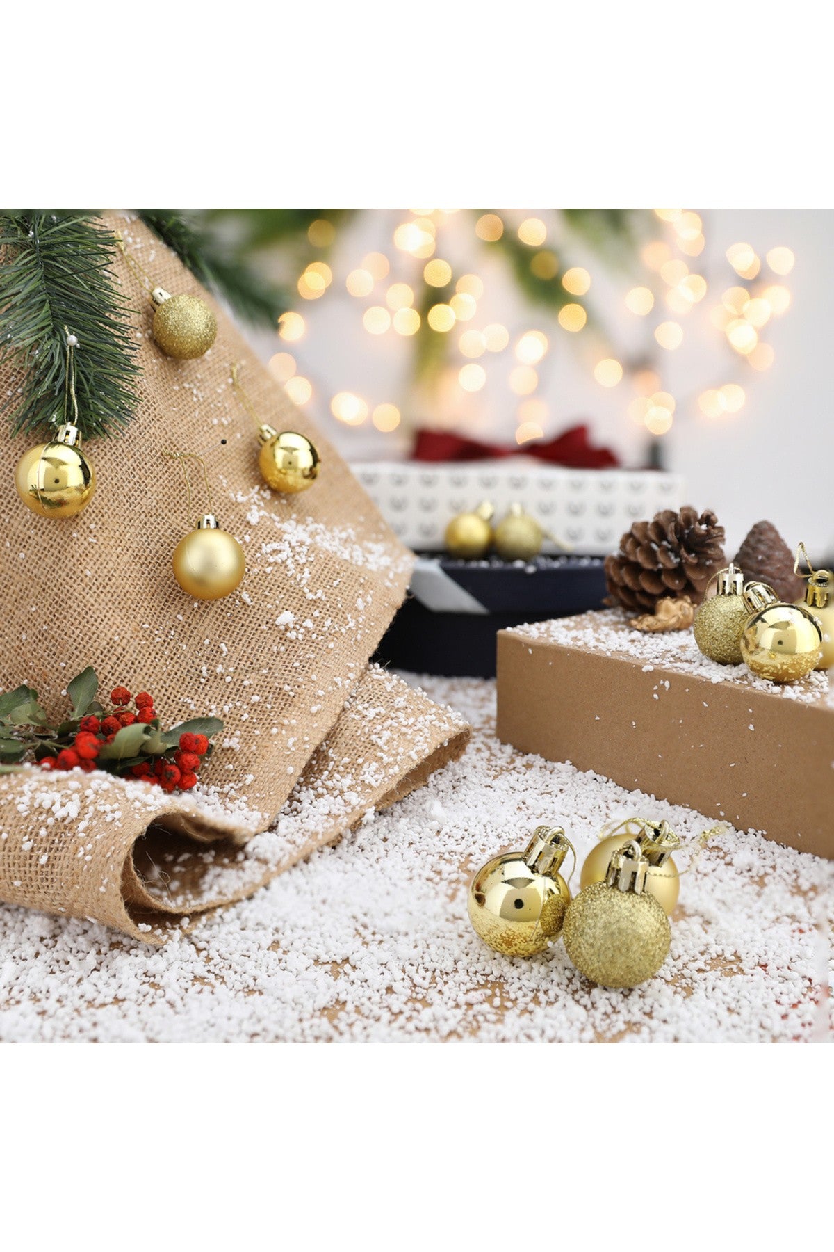 12'li Gold 3 Cm Yılbaşı Topu, Noel Topu, Çam Ağacı Topu, Süs Topu