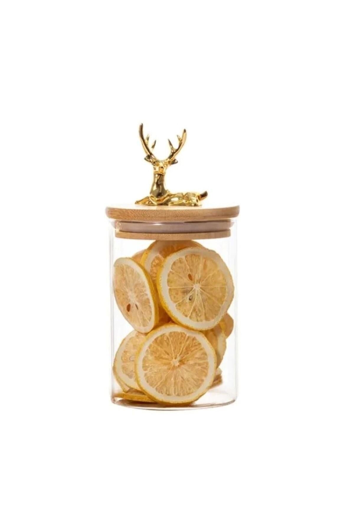 1 Adet Cam Bambu Kapaklı Dekoratif Hava Geçirmez Kapaklı Kavanoz Küçük Boy (11.5 CM X 9 CM)