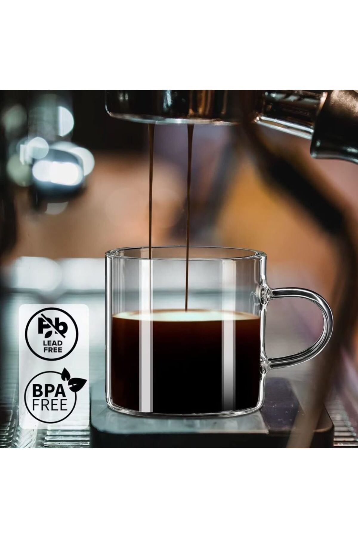 6 Adet Renkli Saplı Espresso Fincan Isıya Dayanıklı Borosilikat Bardak Kulplu Kahve Çay (130ml)