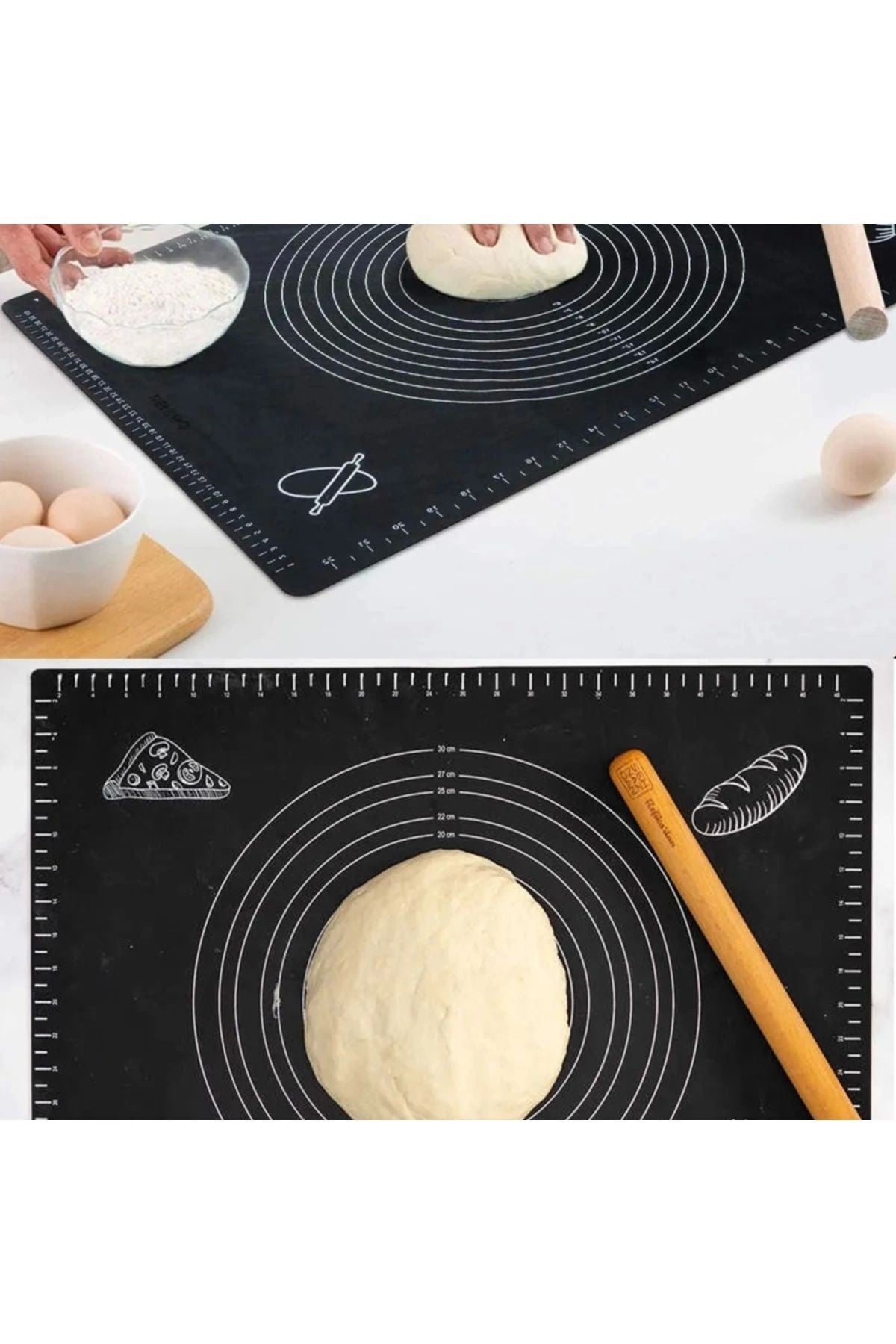 Silikon Yapışmaz Hamur Açma Matı, Ölçekli Hamur Açma Altlığı Masa Tezgah Yüzey Koruyucu 50x40cm