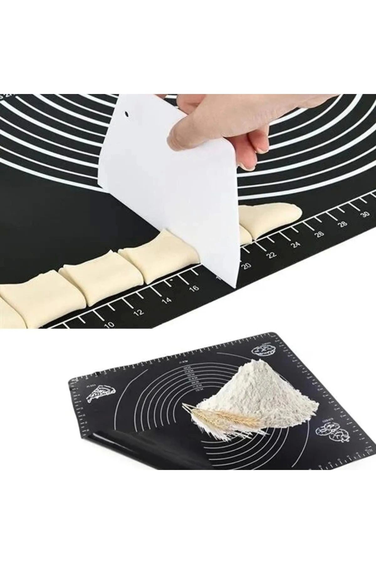 Silikon Yapışmaz Hamur Açma Matı, Ölçekli Hamur Açma Altlığı Masa Tezgah Yüzey Koruyucu 50x40cm