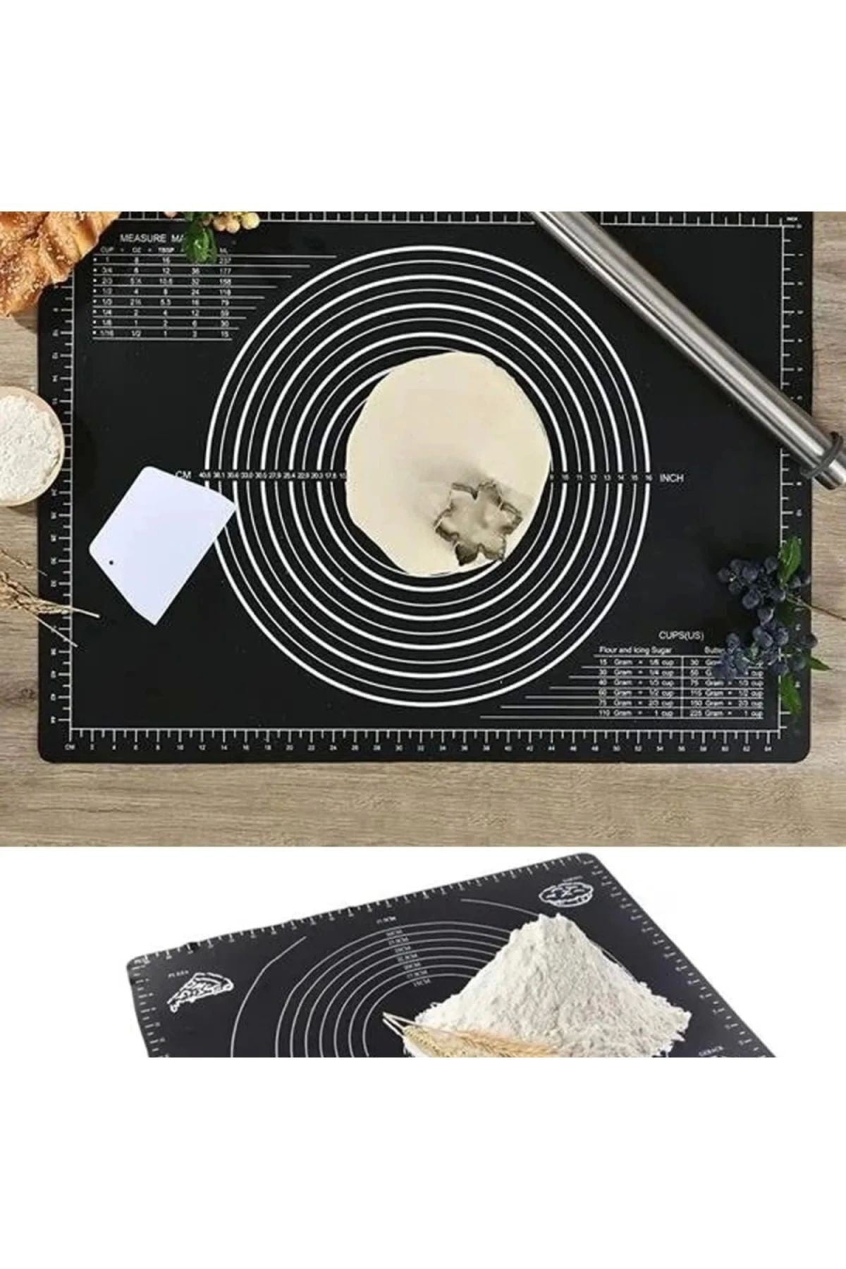 Silikon Yapışmaz Hamur Açma Matı, Ölçekli Hamur Açma Altlığı Masa Tezgah Yüzey Koruyucu 50x40cm
