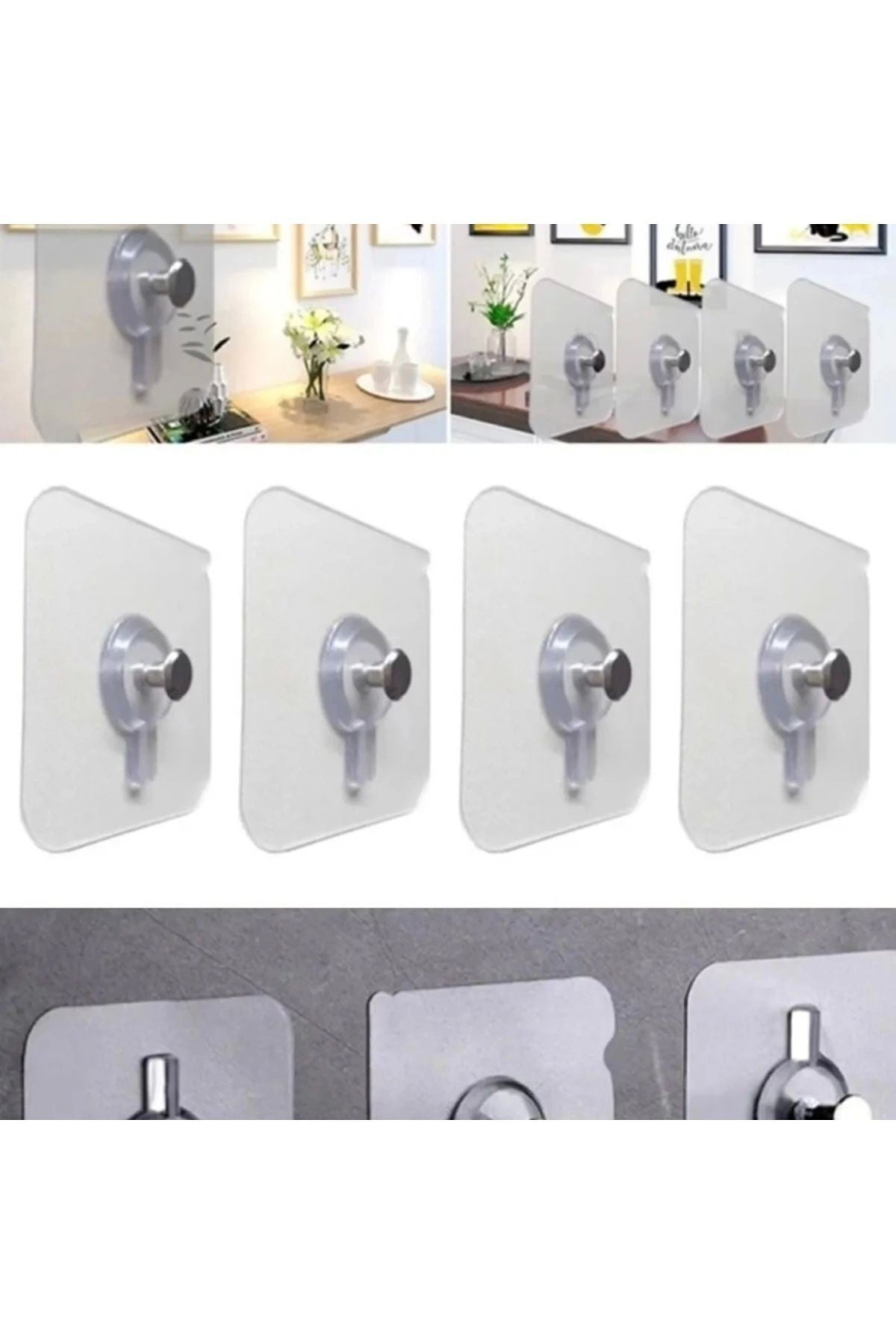 4 Adet Yapışkan Çerçeve Resim Askısı Yapışkanlı Askı Paslanmaz Çelik Mutfak Banyo Ev Duvar Dekoru Çi