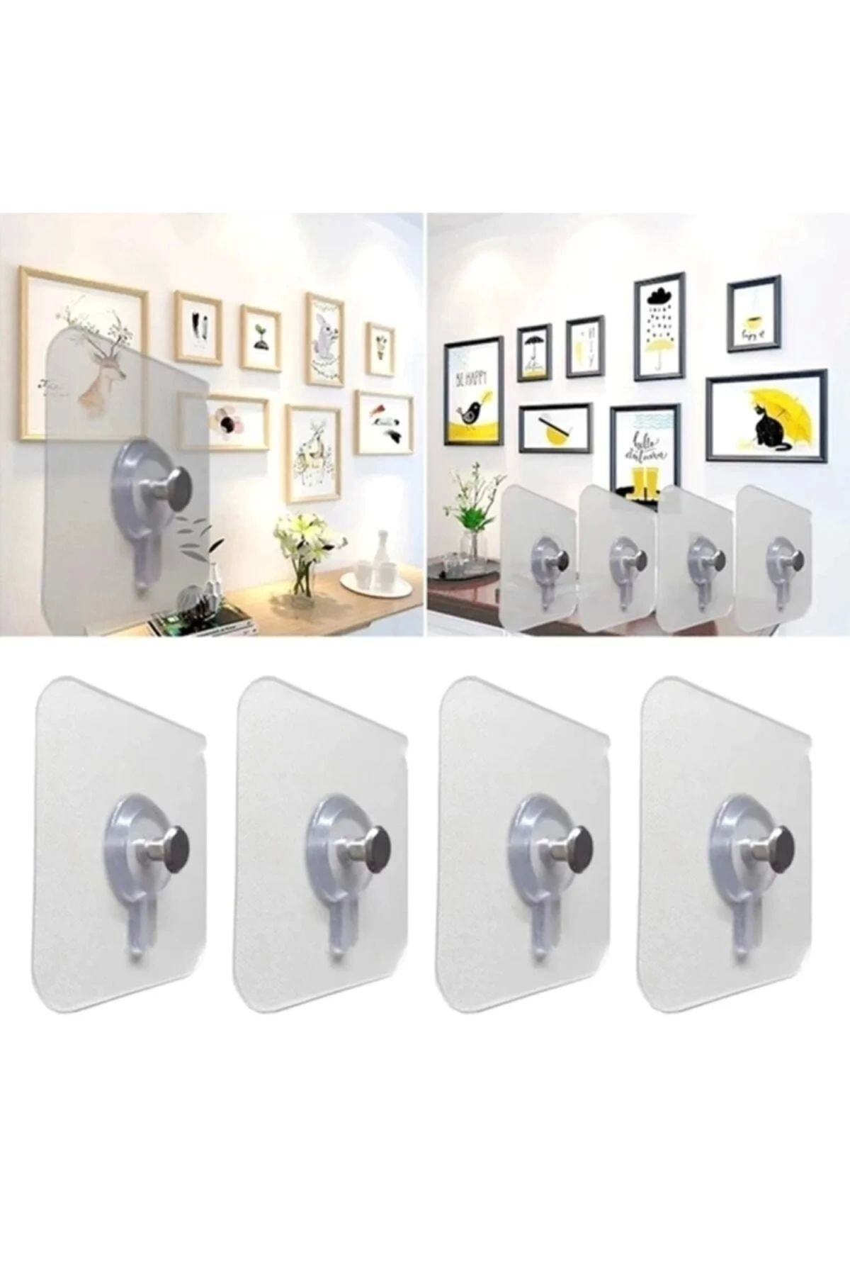 12 Adet Süper Güçlü Yapışkan Çerçeve Resim Askısı Yapışkanlı Askı Paslanmaz Çelik Mutfak Banyo Ev Du