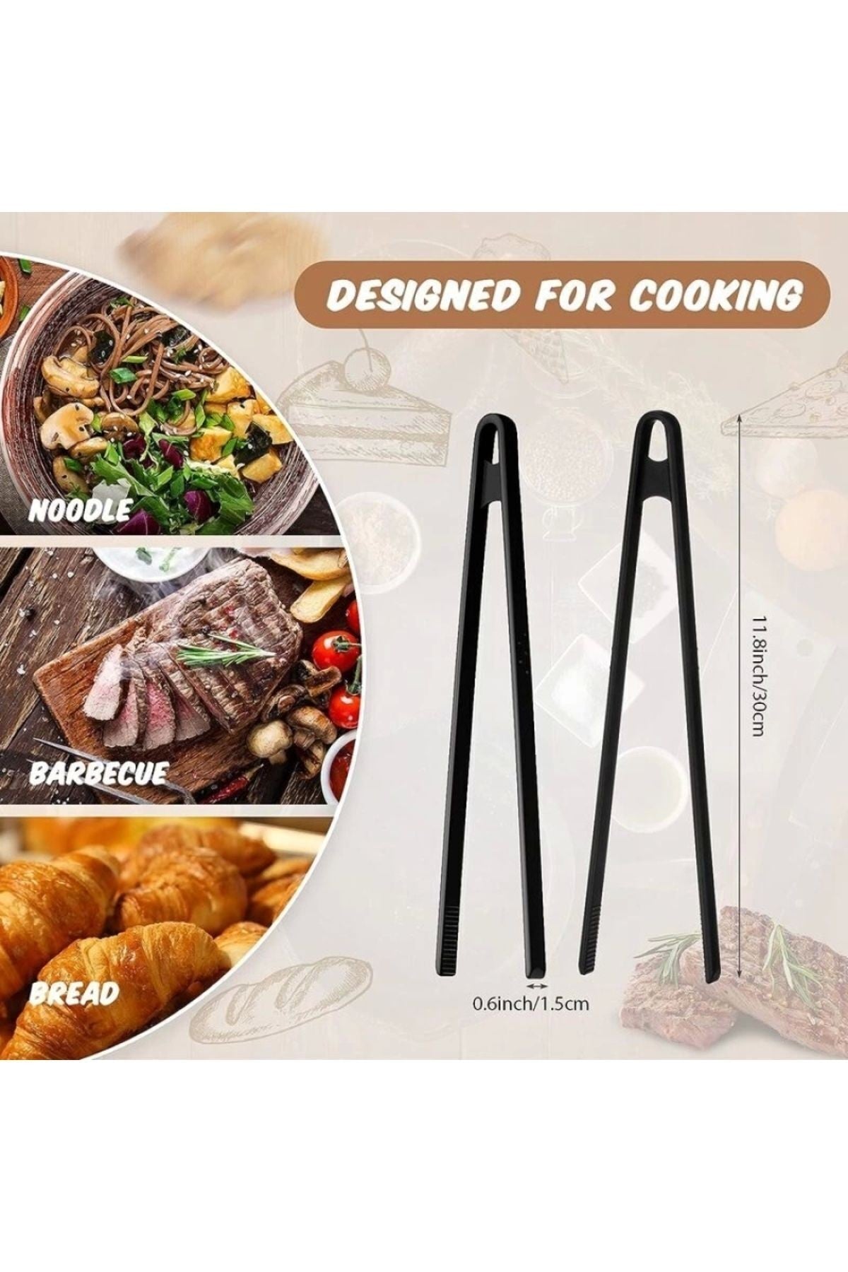 1 Adet Gri Siyah Silikon Cımbız 30 cm Yapışmaz Çizmez Silikon Mutfak Maşası Isıya Dayanıklı