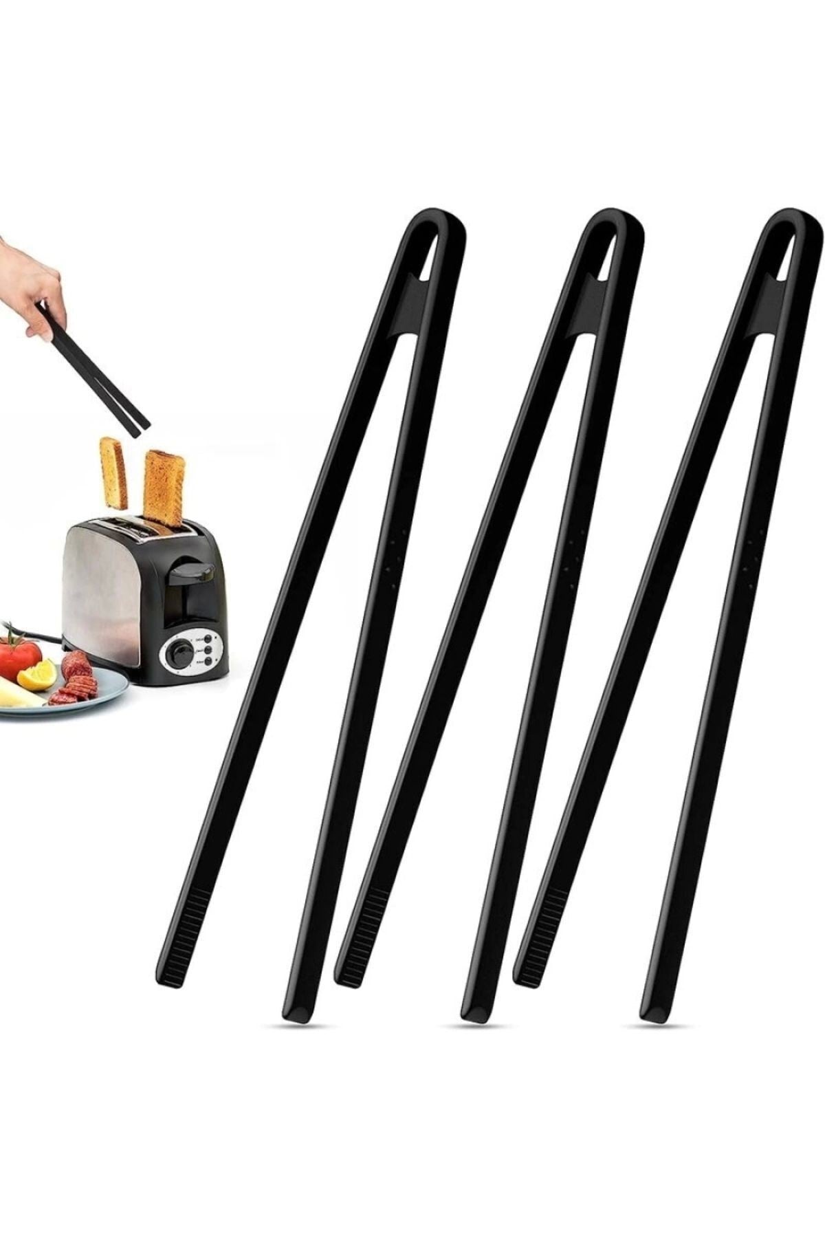 1 Adet Gri Siyah Silikon Cımbız 30 cm Yapışmaz Çizmez Silikon Mutfak Maşası Isıya Dayanıklı