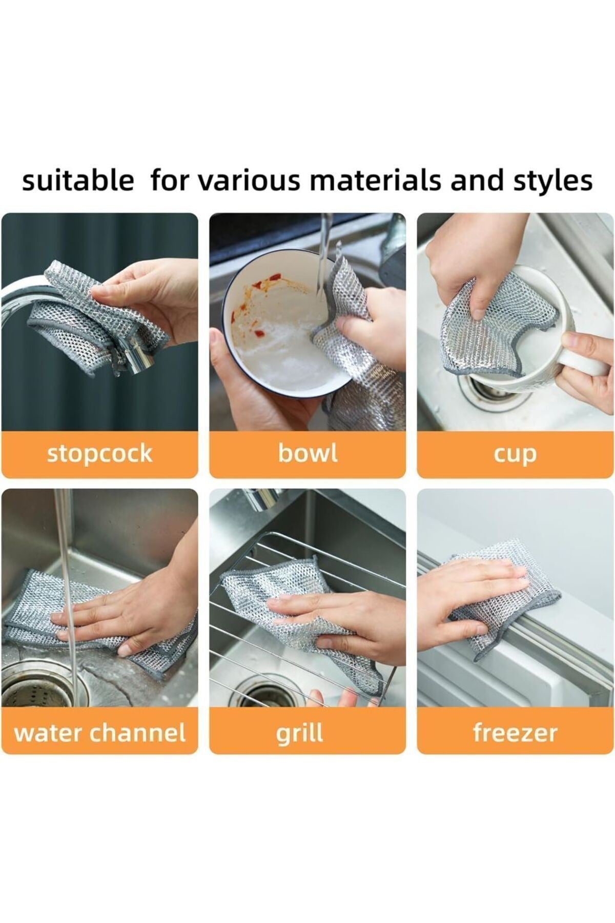 10 Adet Çok Amaçlı Mucize Mikrofiber Inox Bez Telli Bulaşık Bezi, Mutfak Banyo Bezi