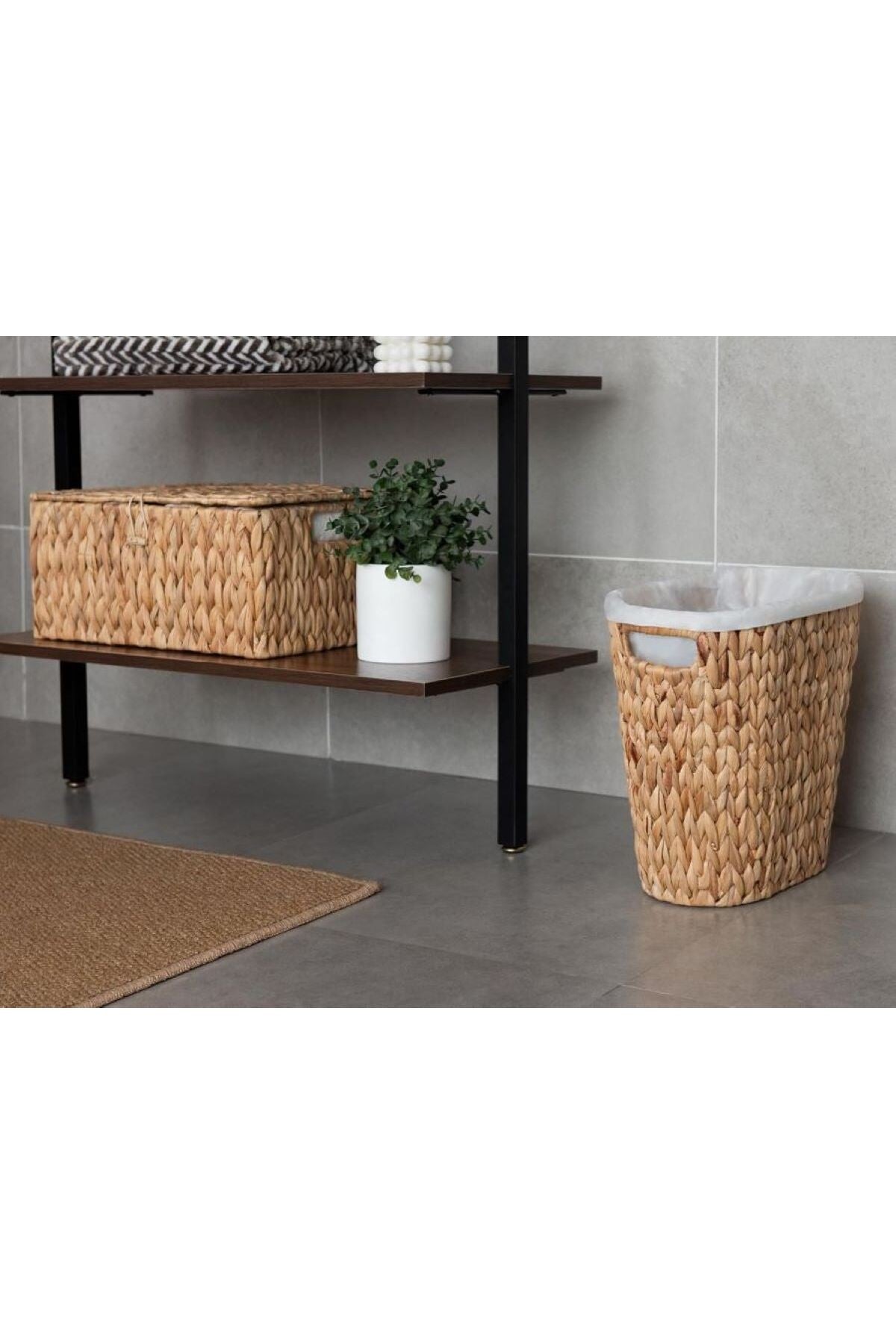 1 Adet Ankastre Kulplu Hasır Çöp Sepeti Yatak Odası,Dolap, Banyo Düzenleyici (33,5 cm*19cm*31.5 cm)
