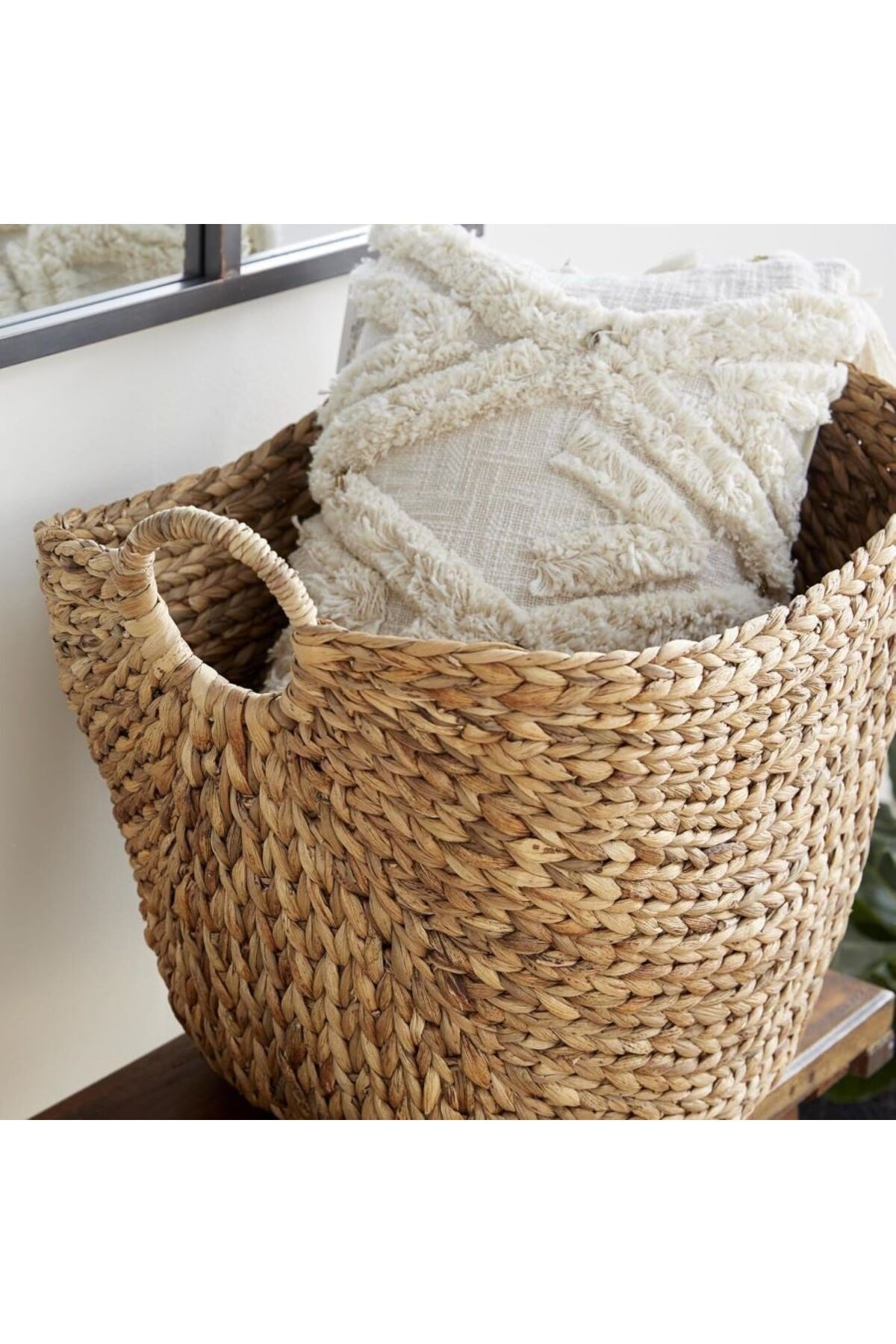 El Yapımı Halka Kulplu Büyük Dokuma Saklama Sepeti (53.5cm*43.5 cm.43.5 cm)
