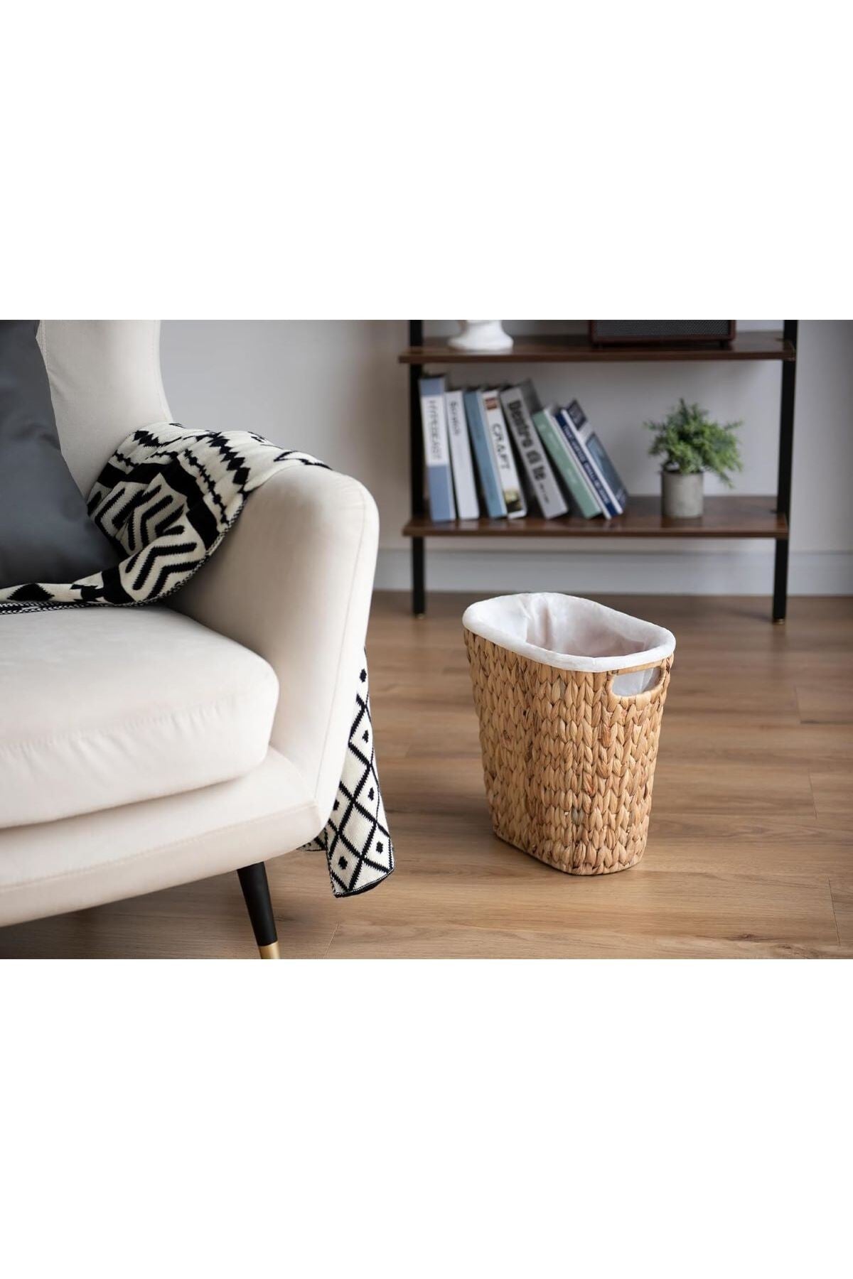 1 Adet Ankastre Kulplu Hasır Çöp Sepeti Yatak Odası,Dolap, Banyo Düzenleyici (33,5 cm*19cm*31.5 cm)