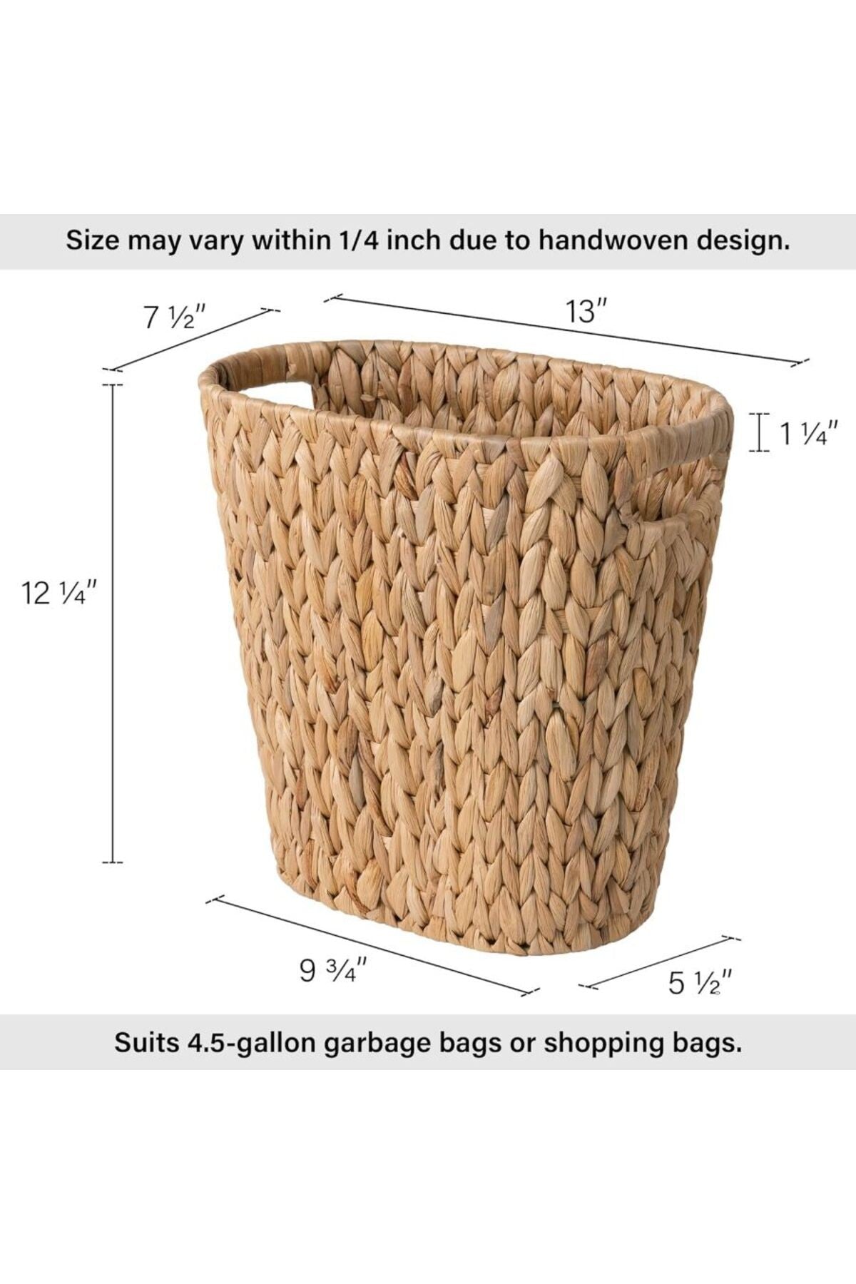 1 Adet Ankastre Kulplu Hasır Çöp Sepeti Yatak Odası,Dolap, Banyo Düzenleyici (33,5 cm*19cm*31.5 cm)