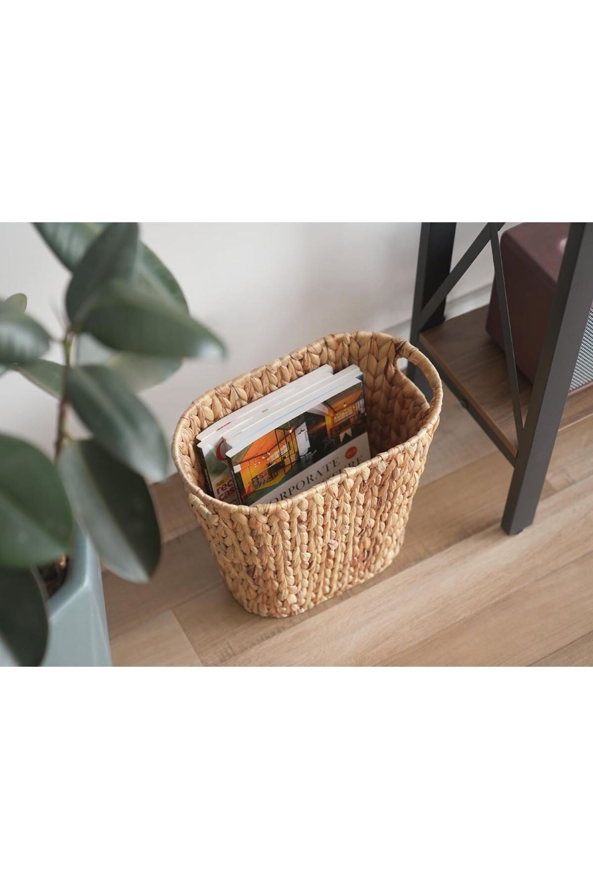 1 Adet Ankastre Kulplu Hasır Çöp Sepeti Yatak Odası,Dolap, Banyo Düzenleyici (33,5 cm*19cm*31.5 cm)