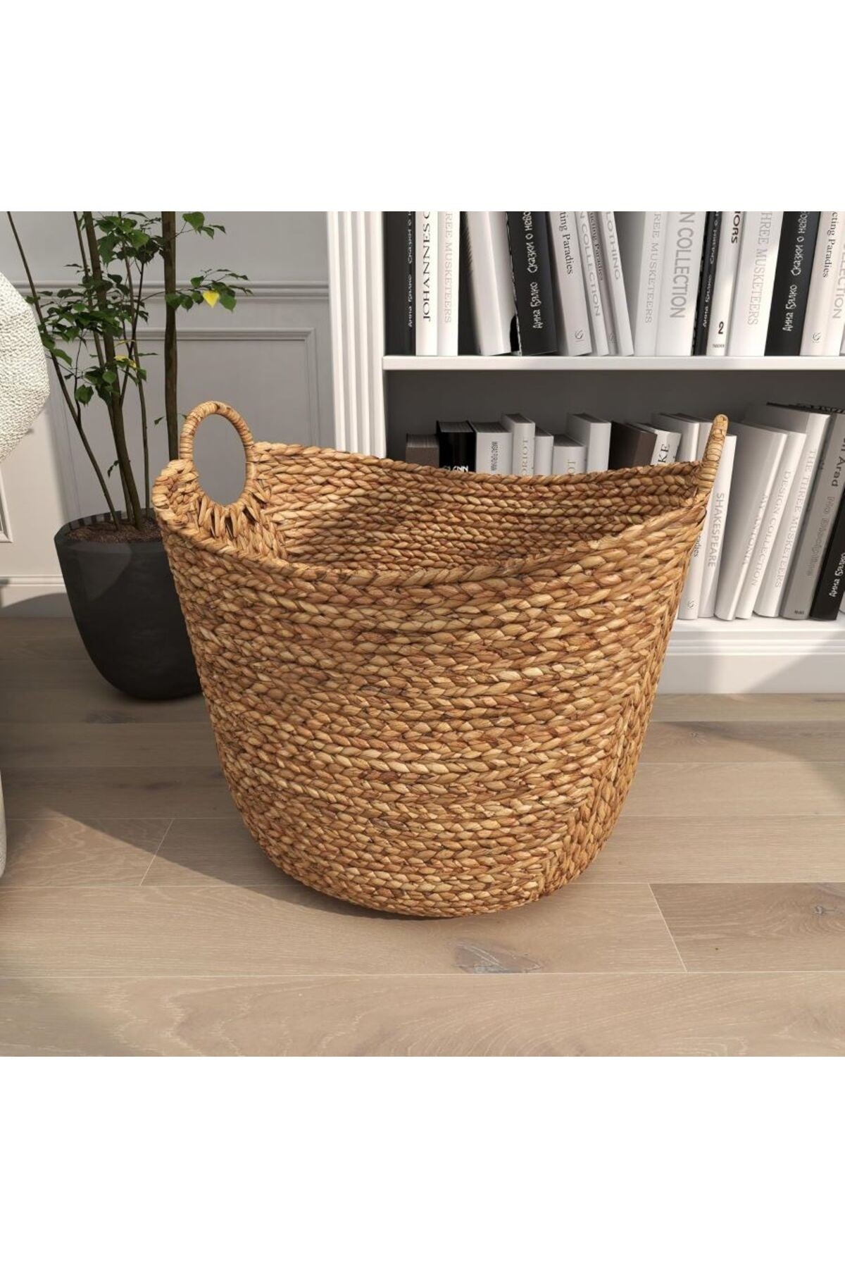 El Yapımı Halka Kulplu Büyük Dokuma Saklama Sepeti (53.5cm*43.5 cm.43.5 cm)