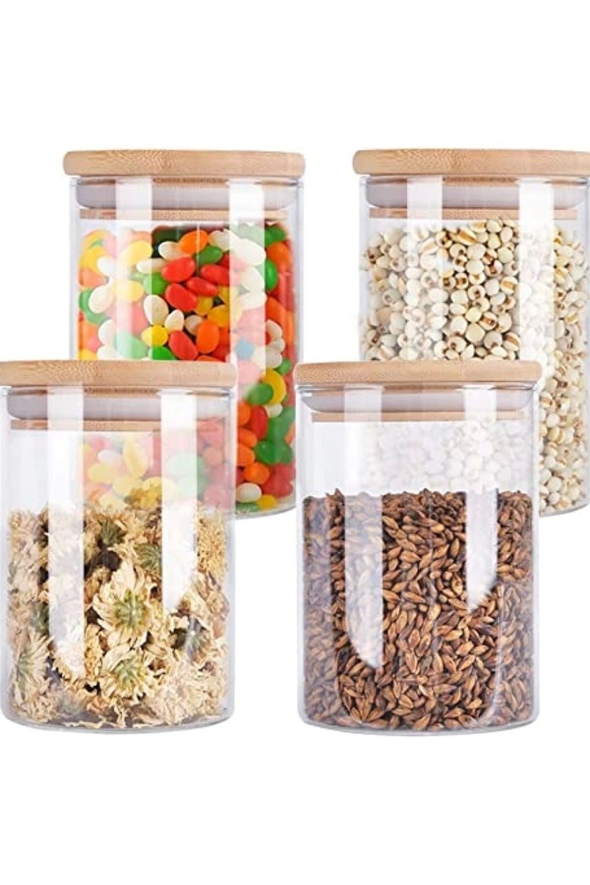 2 Adet Bambu Kapaklı Hava Geçirmez Kapaklı Borosilikat Isıya Dayanıklı Cam Kavanoz (250 ML)