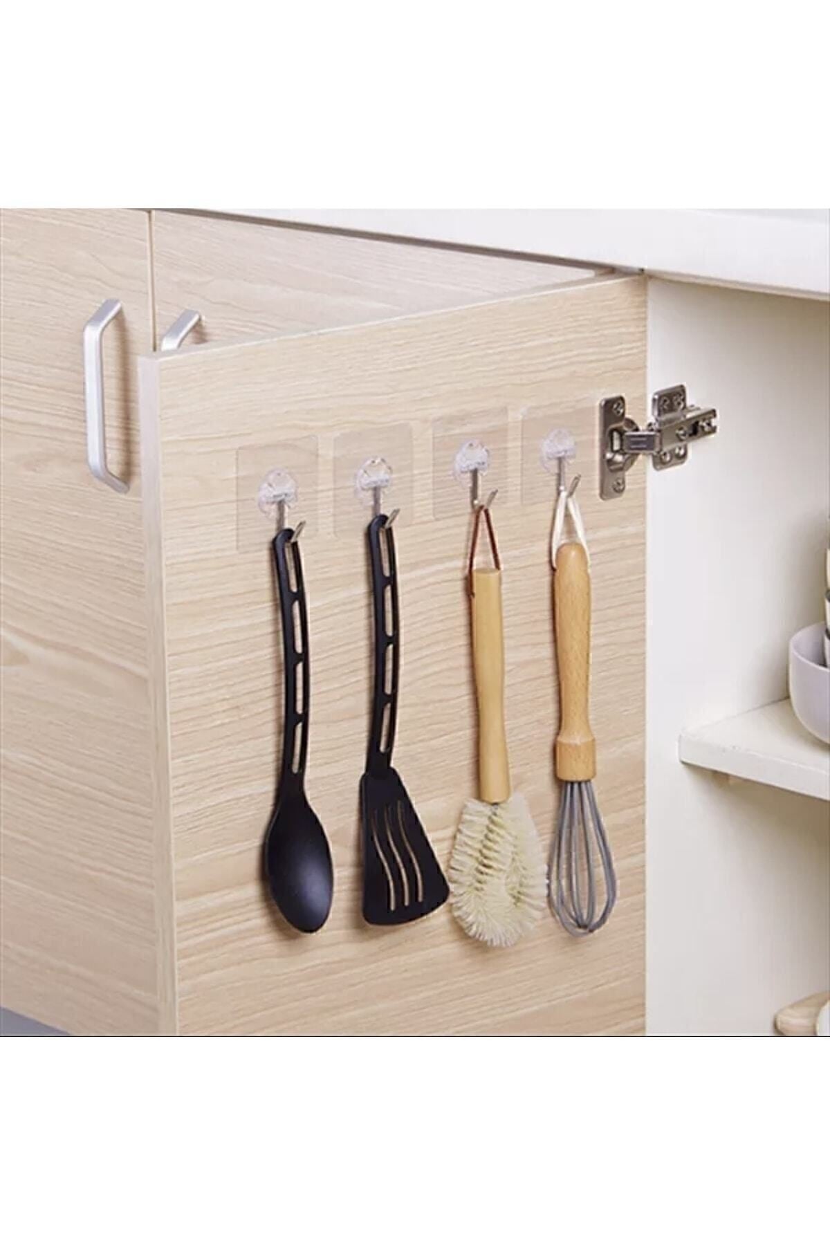 5'li Kendinden Yapışkanlı Güçlü Şeffaf Askılık - Kapı Arkası Mutfak Duvar Banyo Askı