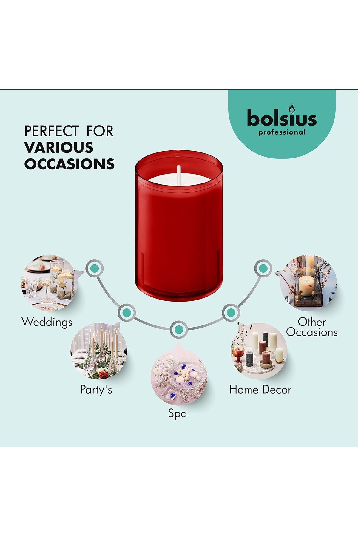 1 Adet (5cm*4cm) BOLSIUS 20 Saat Kırmızı Akrilik Avrupa Kalitesi Kokusuz Dumansız