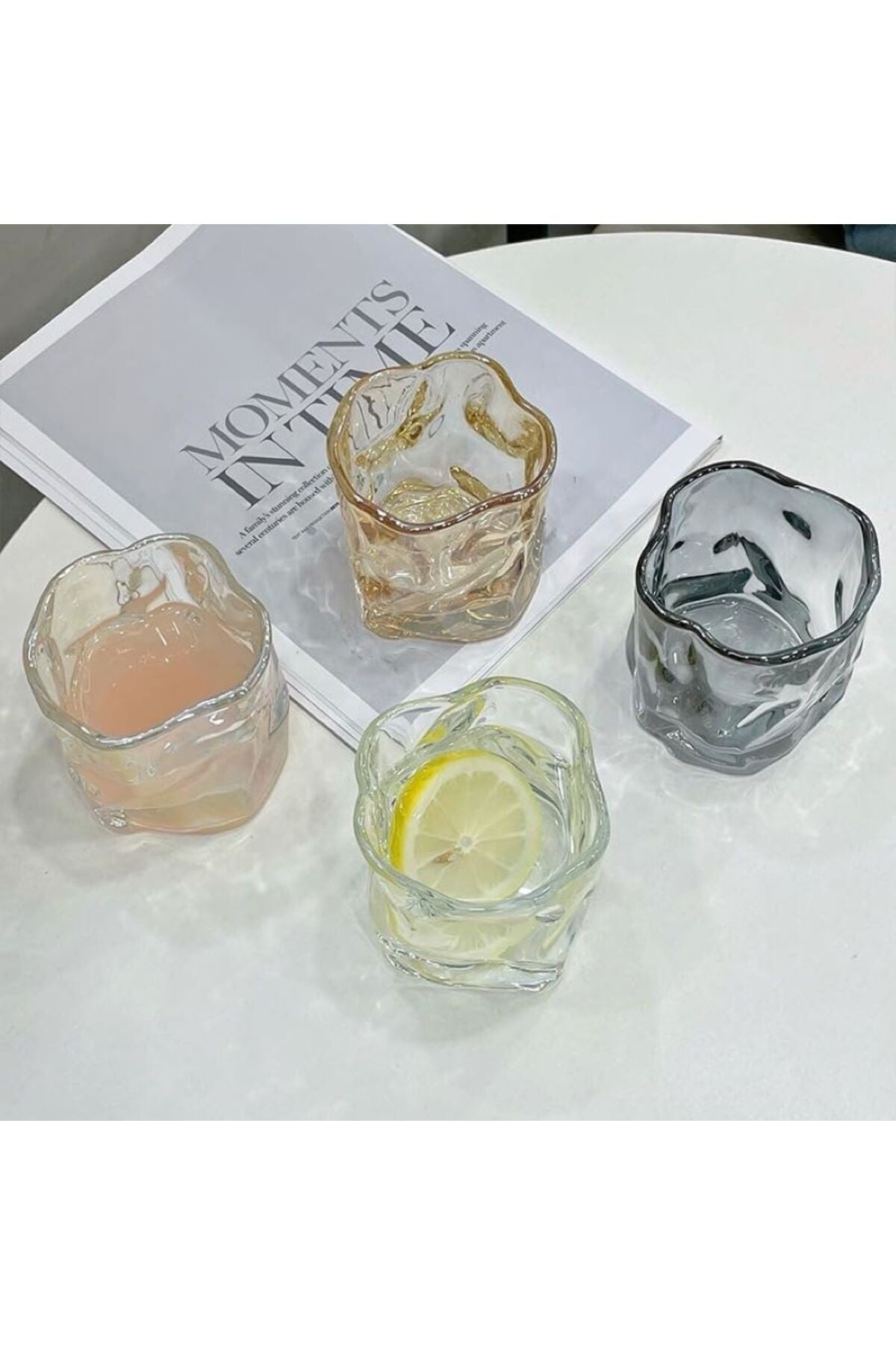 2 Adet 250ml Gökkuşağı Yanardöner İskandinav Tarzı Bükülme Cam Viski, Kokteyl, Bourbon Sunum Küçük