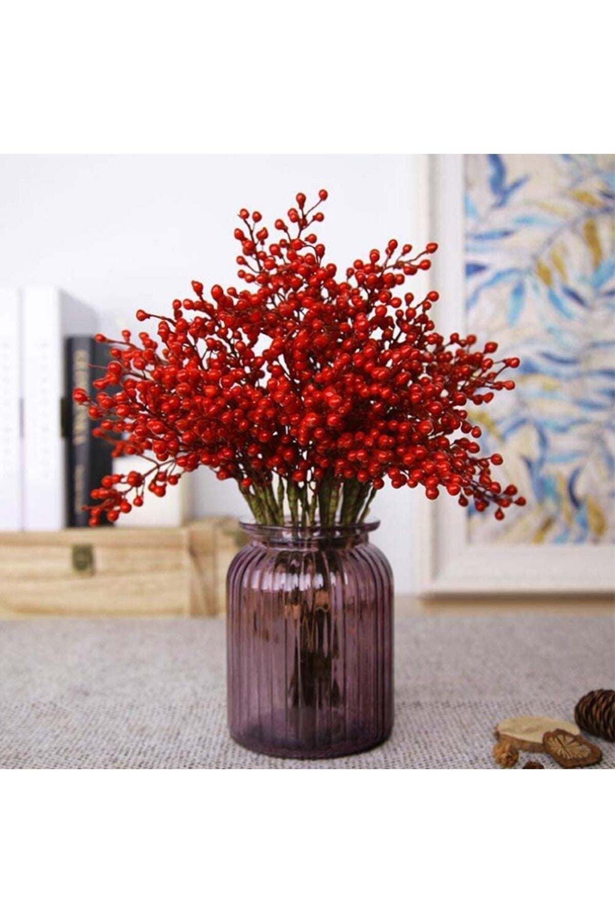 10 adet El Yapımı Kokina Red Berry Yılbaşı Süs , Ev Parti Kış Noel Yılbaşı Süsü