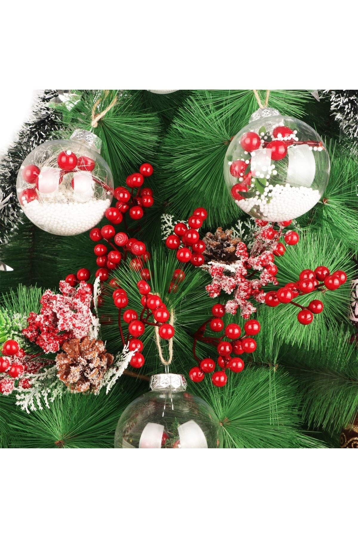 2 Adet 18 cm Kokina Red Berry Yılbaşı Süsü Yılbaşı Uğuru T-105