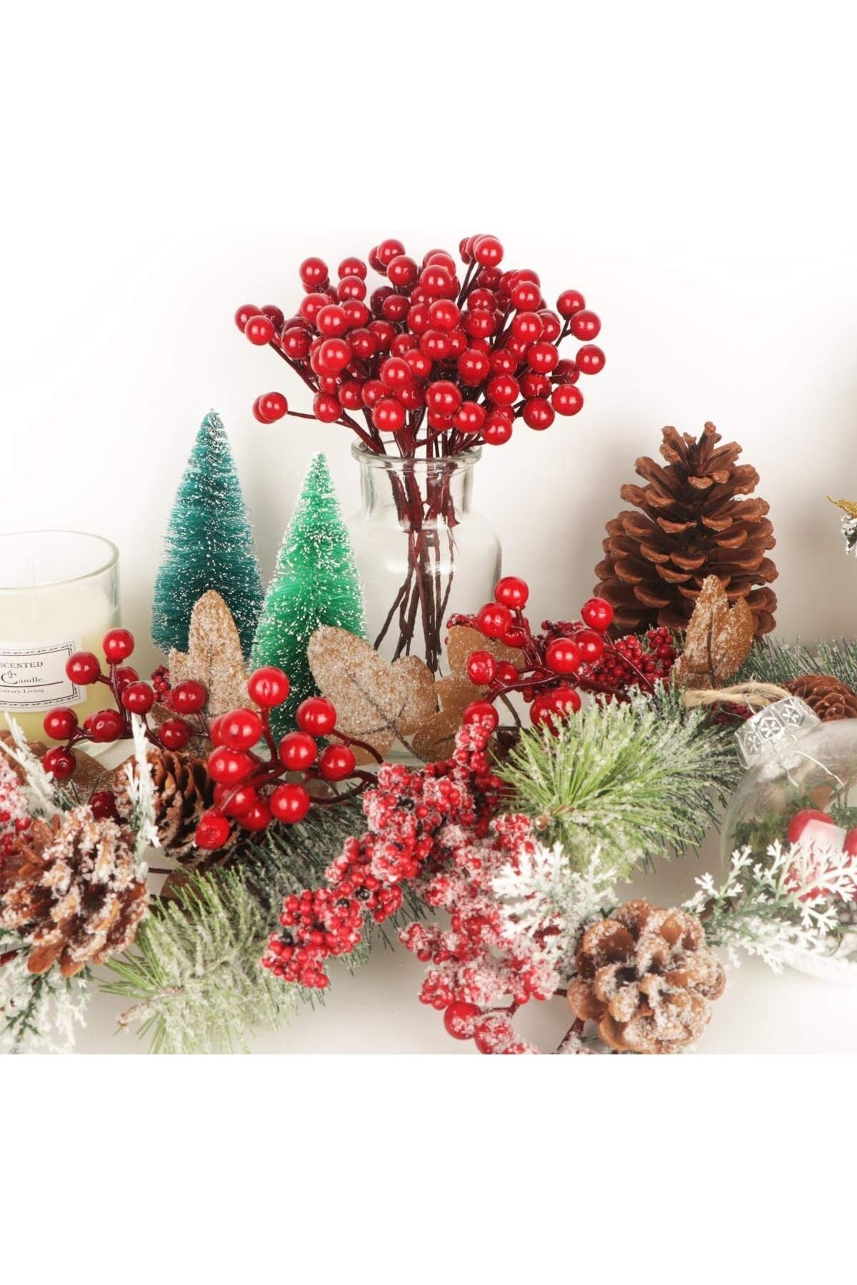 2 Adet 18 cm Kokina Red Berry Yılbaşı Süsü Yılbaşı Uğuru T-105