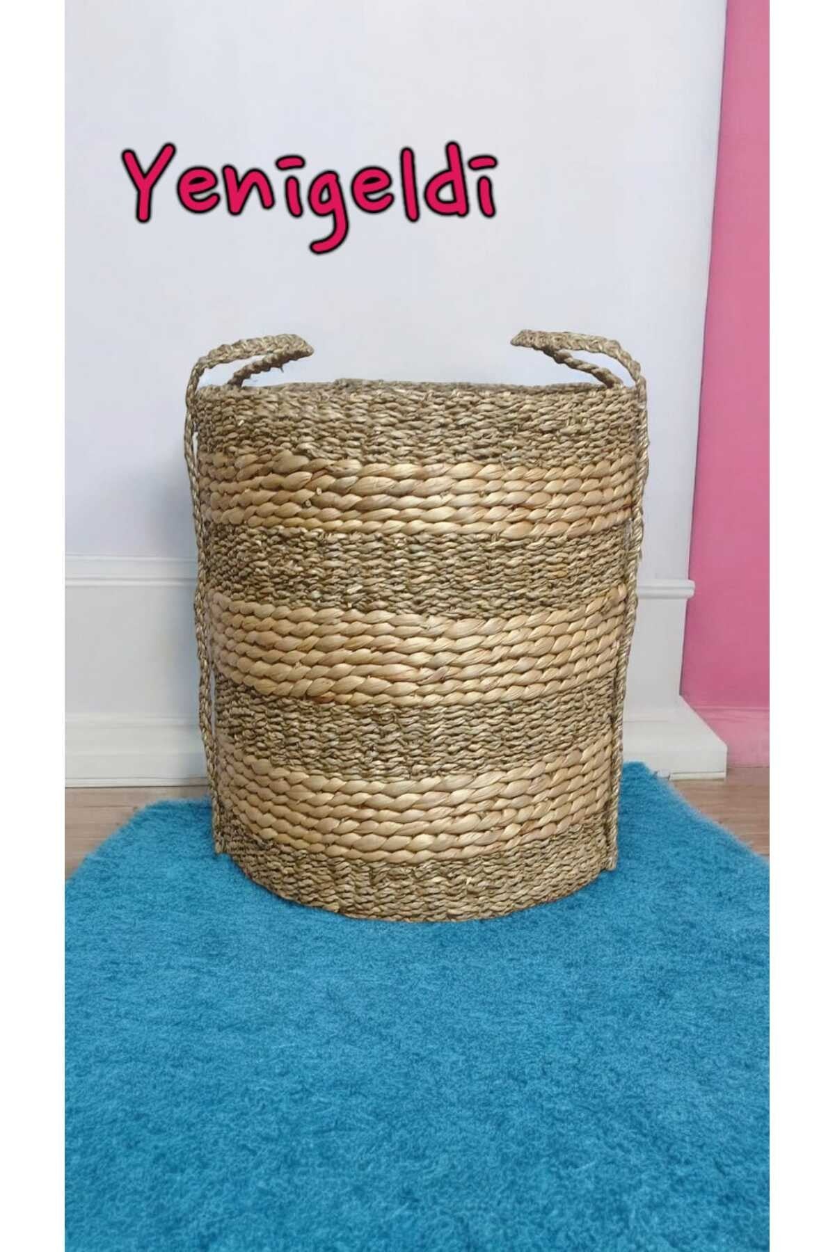 1 Adet Yuvarlak Dekoratif Hasır Sepet ( Yüksekliği 46 Cm Genişliği 41 Cm Taban 38 Cm) Yen240008b