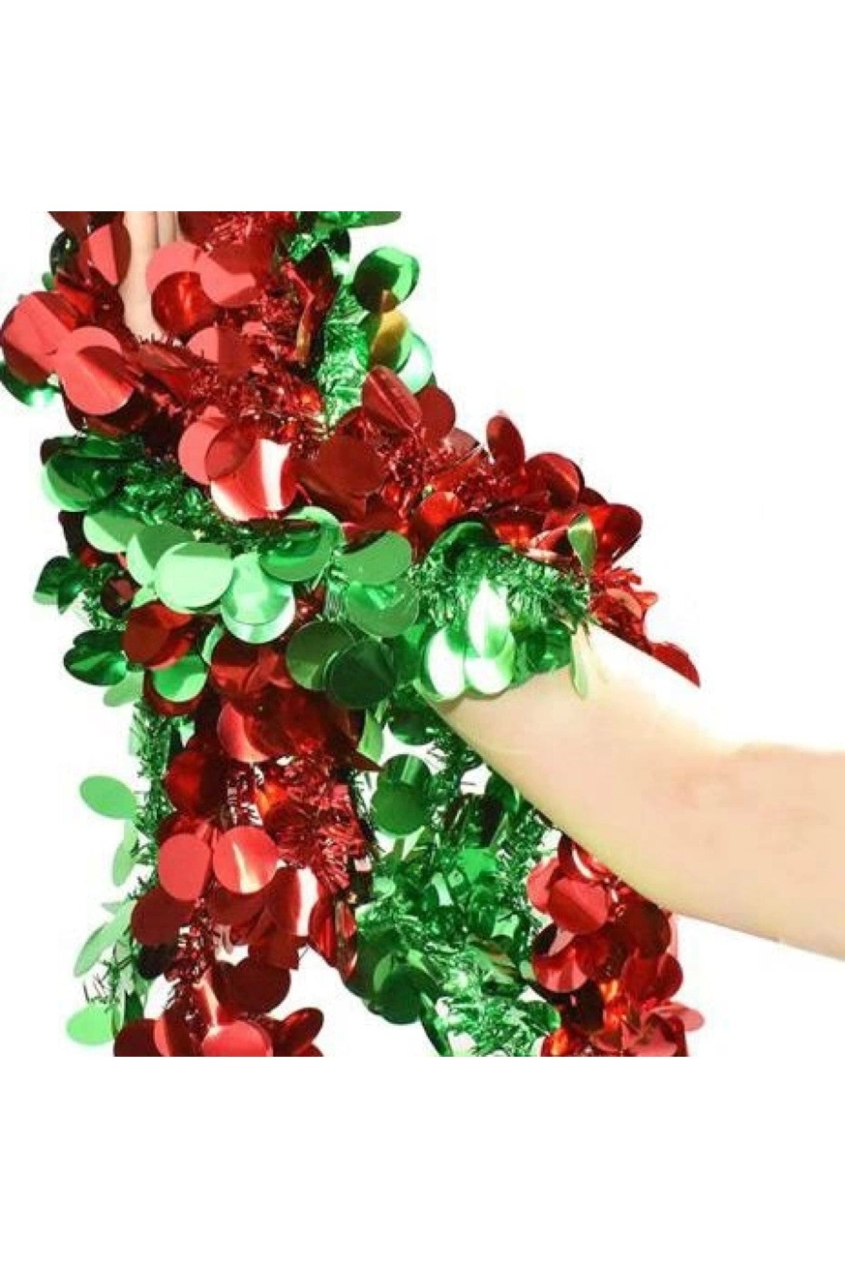 1 Adet 1.7m Pullu Yılbaşı Püskül Metalik Noel Ağacı Parlak Çelenk Süslemeleri (kırmızı Yeşil )