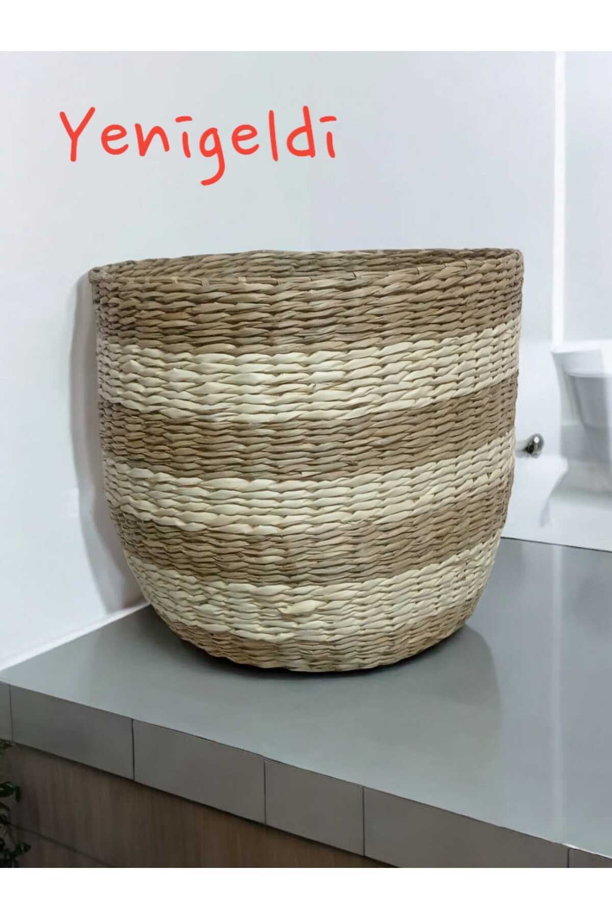 (y:30xg:37xtg:25 Cm ) 1 Adet Hasır Sepet Seti Düzenleyici Organizer Beyaz Çizgili Yen240032or