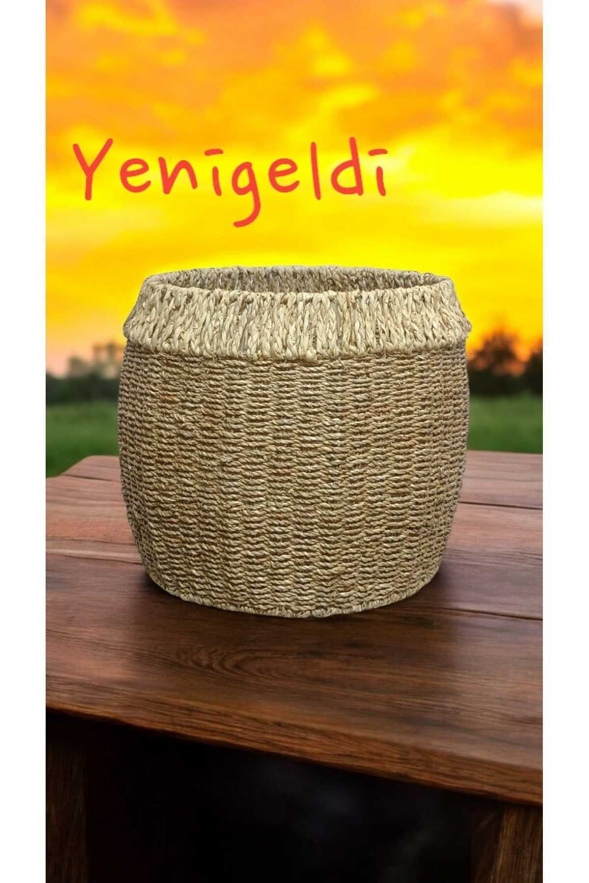 1 Adet Yuvarlak Hasır Sepeti (YÜKSEKLİĞİ 39 CM GENİŞLİĞİ 41 CM TABAN 40 CM) Üstü Beyaz Yen240031b